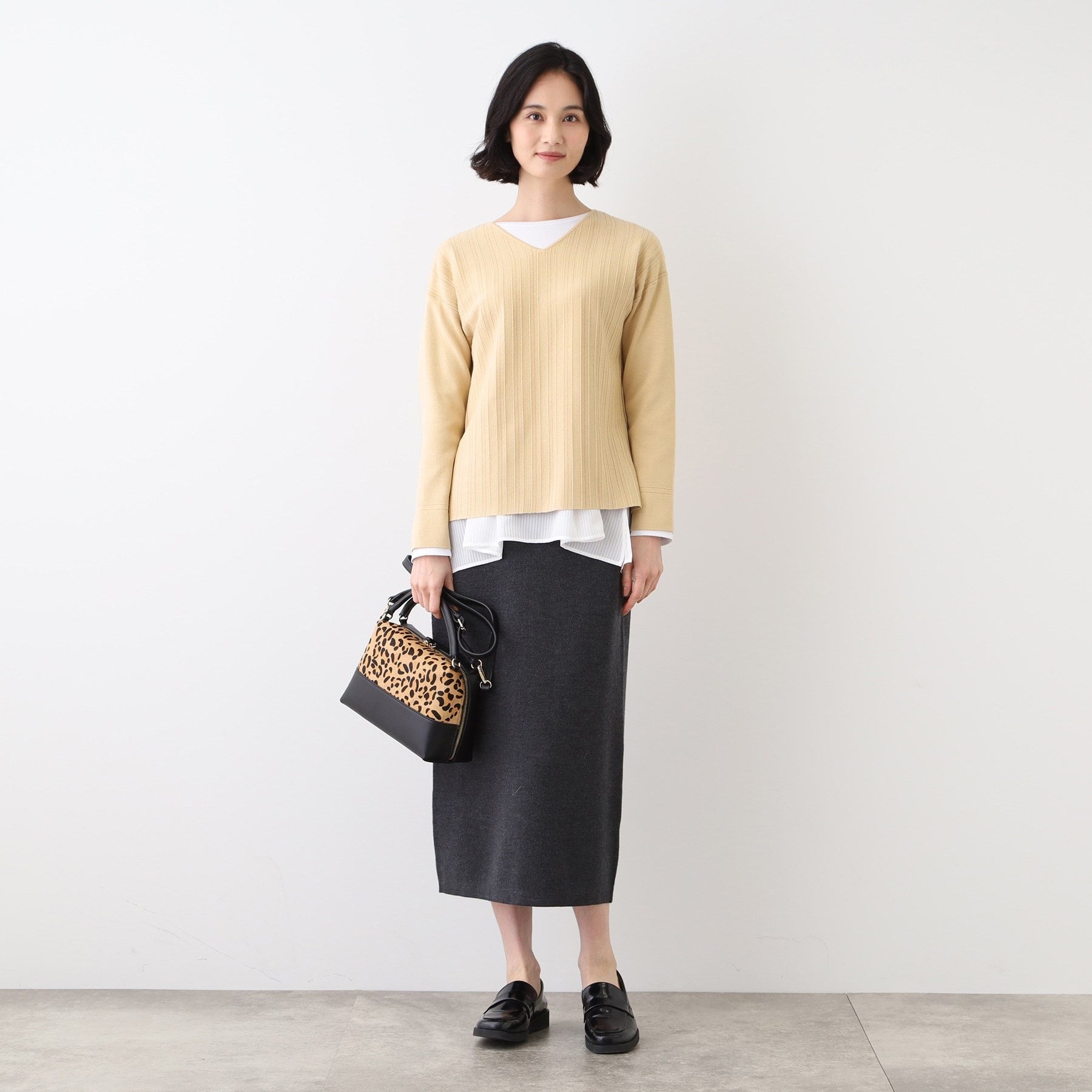 インディヴィ INDIVI 【SETUP可能／ストライプ柄】Vネックニットプルオーバー （ベージュ(352)） ベージュ(352)