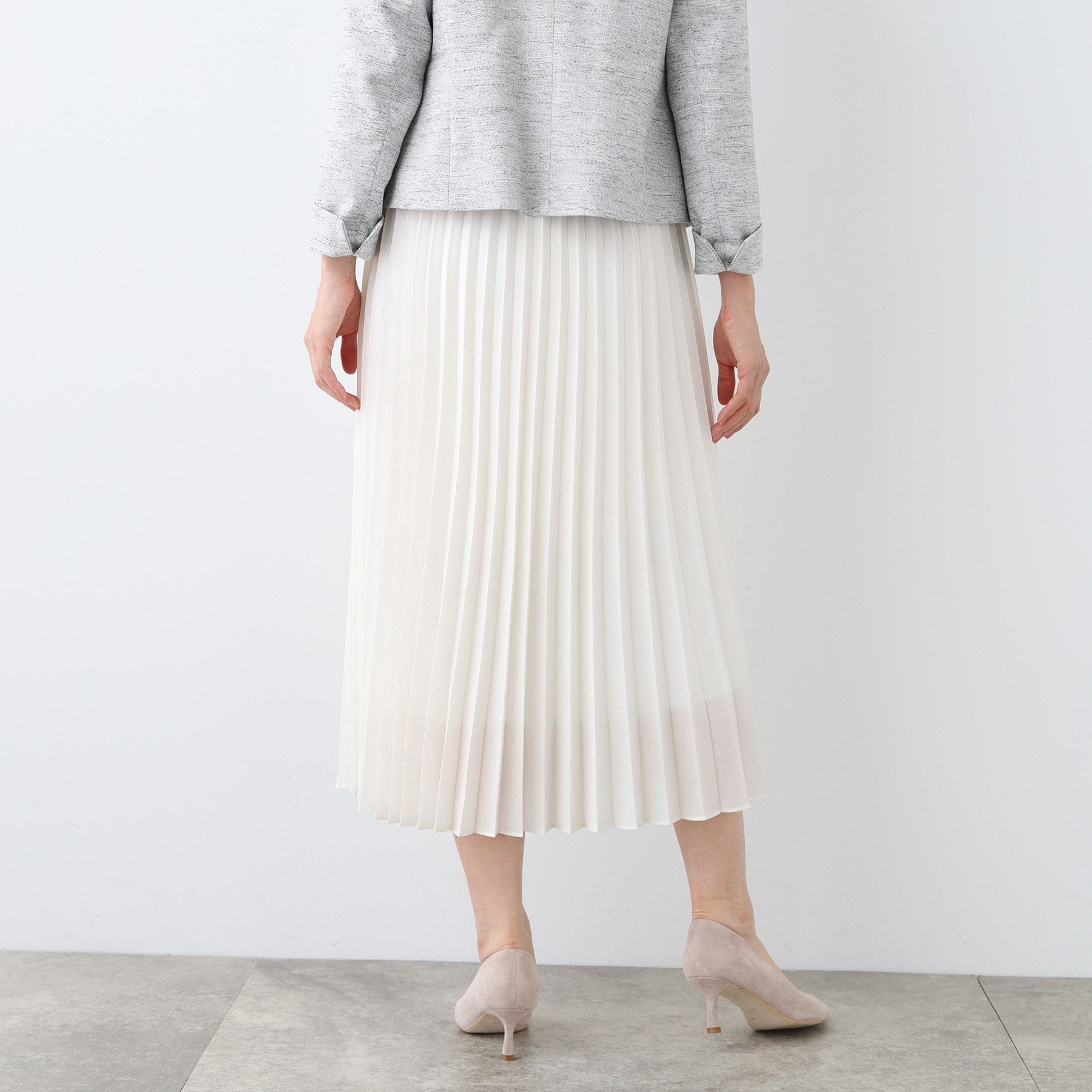 インディヴィ INDIVI 【洗える／ウエストゴム】アコーディオン調プリーツスカート （アイボリー(004)） アイボリー(004)