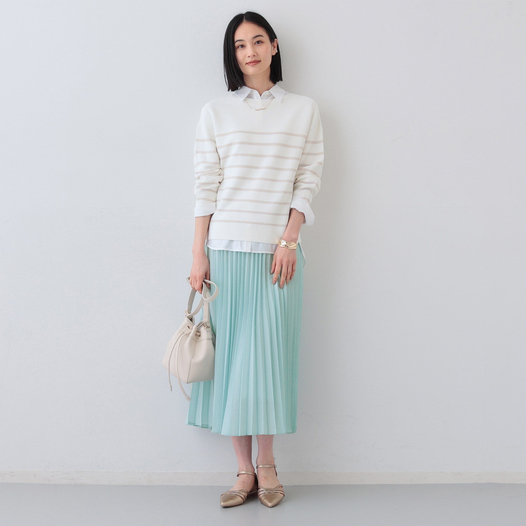 インディヴィ INDIVI 【洗える／ウエストゴム】アコーディオン調プリーツスカート （アイボリー(004)） アイボリー(004)