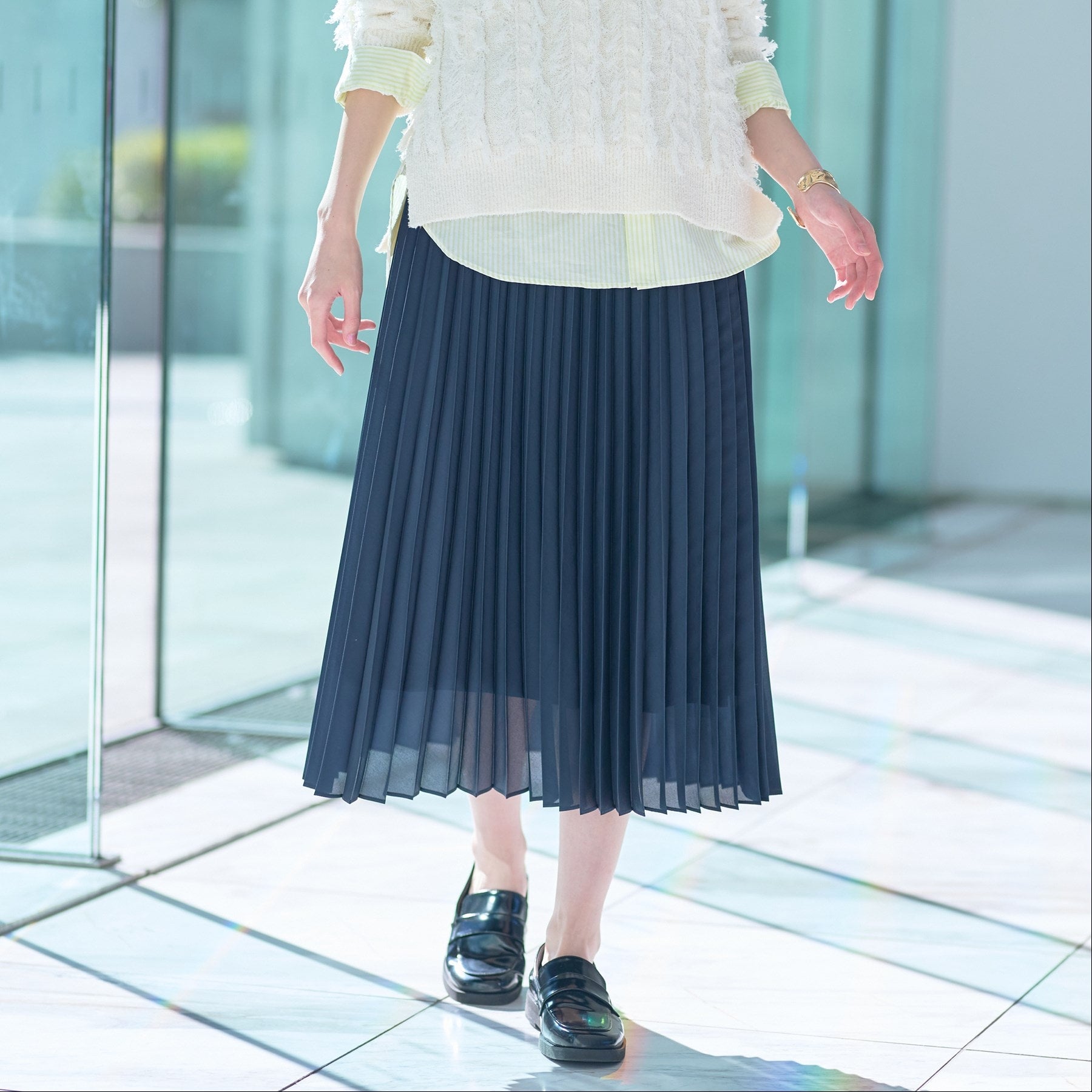 INDIVI INDIVI 【Washable / Elastic Waist】 Accordion Pleated Skirt