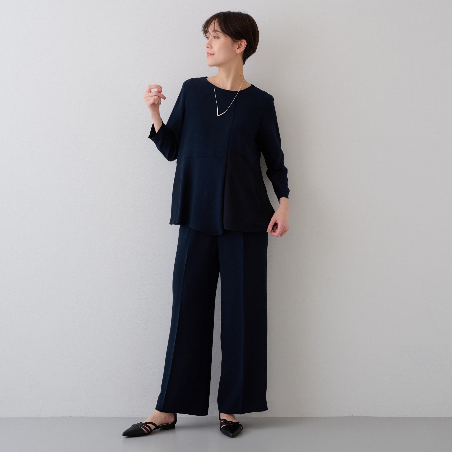 インディヴィ INDIVI 【こなれSETUP／春の新作！】ワイドパンツ （ネイビー(094)） ネイビー(094)