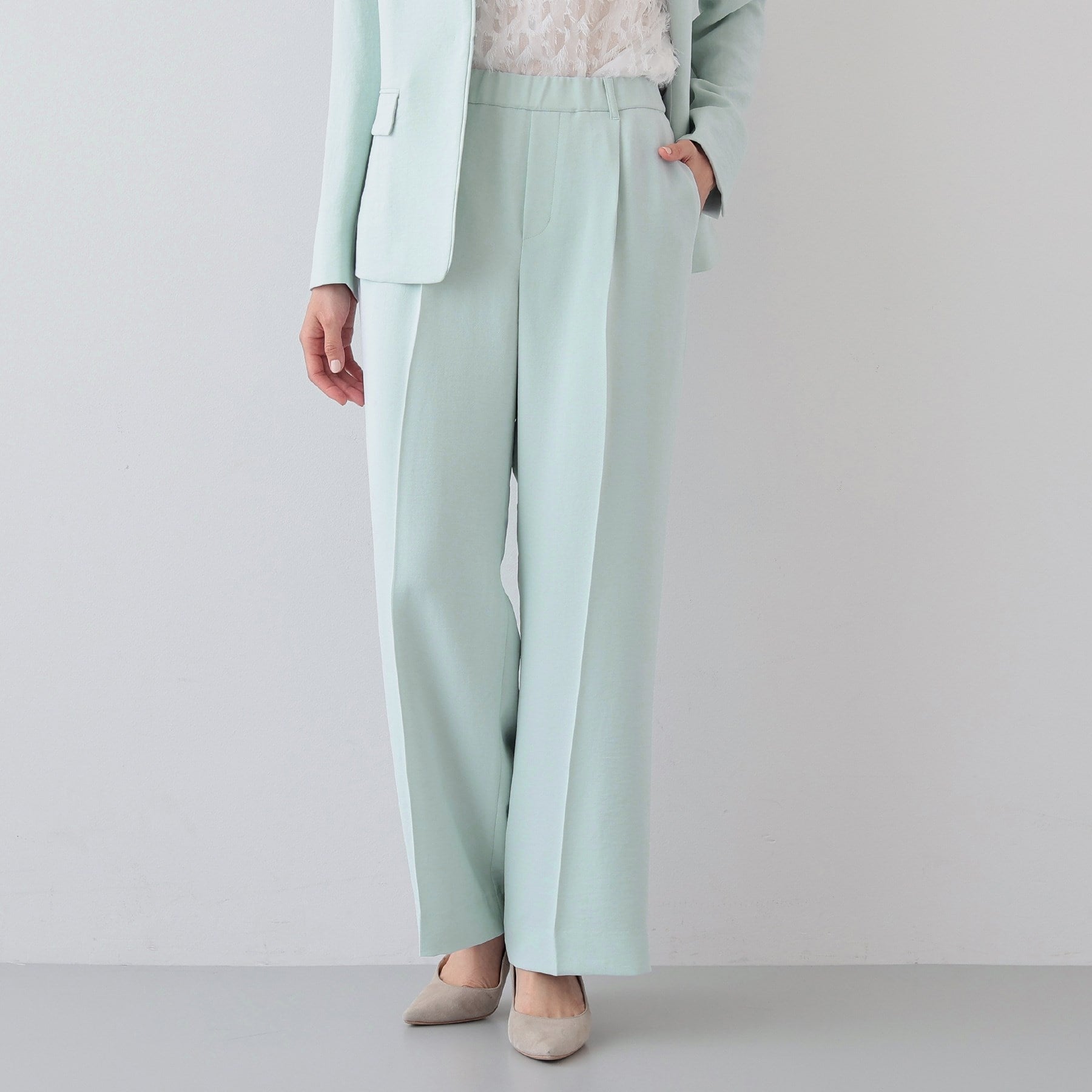 インディヴィ INDIVI 【こなれSETUP／春の新作！】ワイドパンツ （ライトグリーン(020)） ライトグリーン(020)