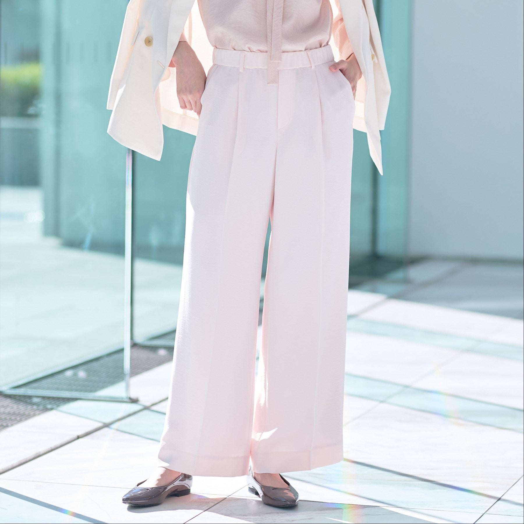 インディヴィ INDIVI 【こなれSETUP／春の新作！】ワイドパンツ （ライトピンク(070)） ライトピンク(070)
