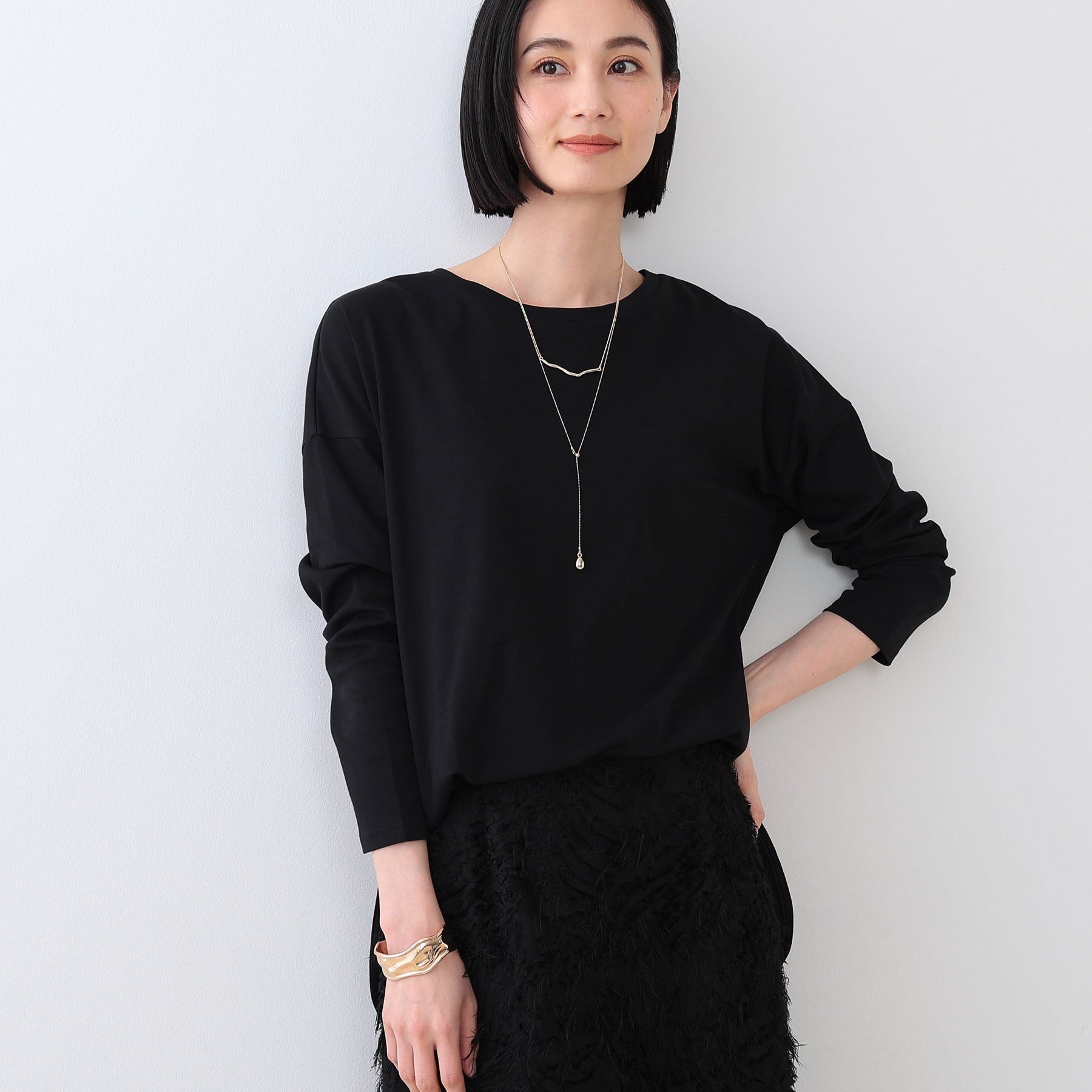 インディヴィ INDIVI 【キレイめ】ベーシックロングTシャツ