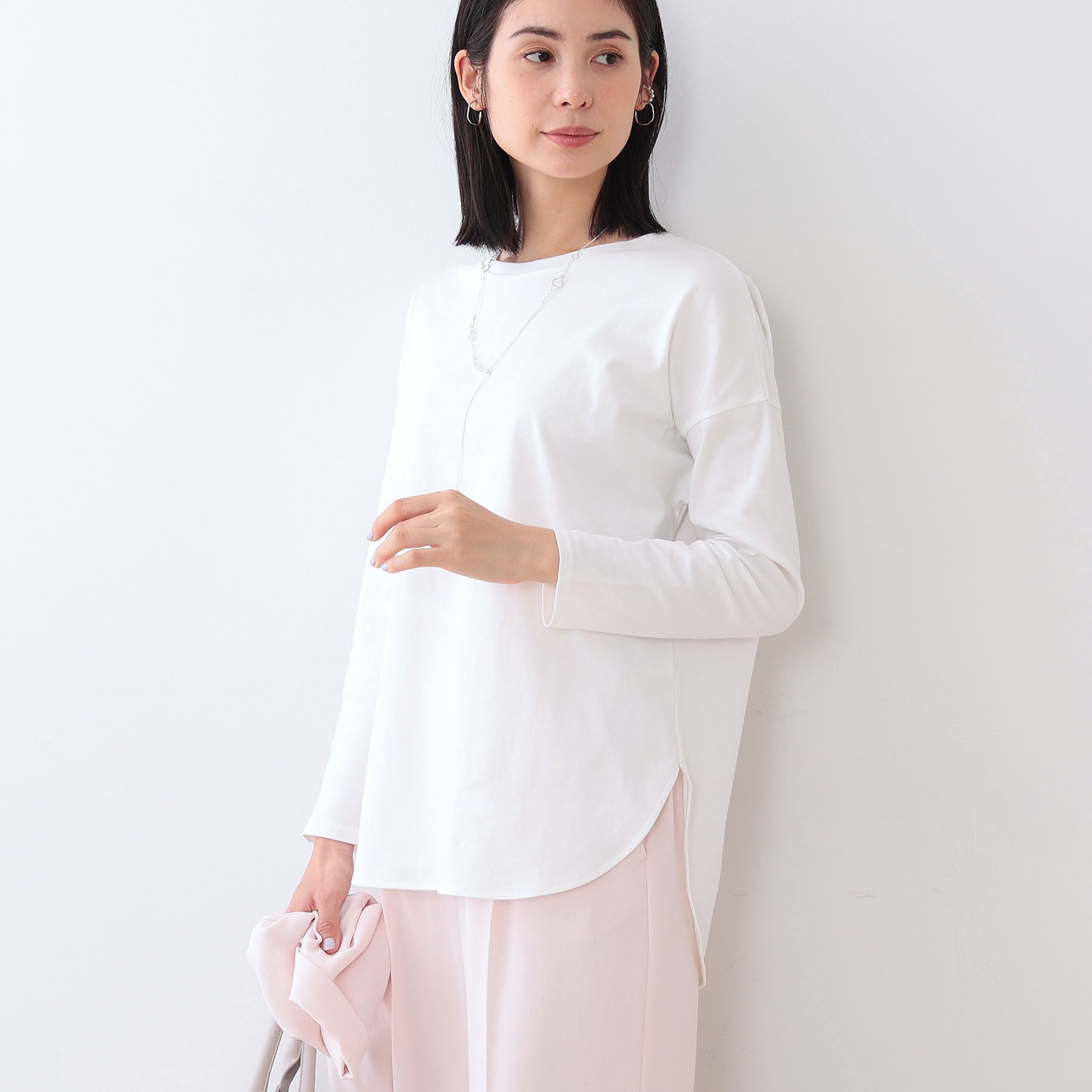 インディヴィ INDIVI 【キレイめ】ベーシックロングTシャツ