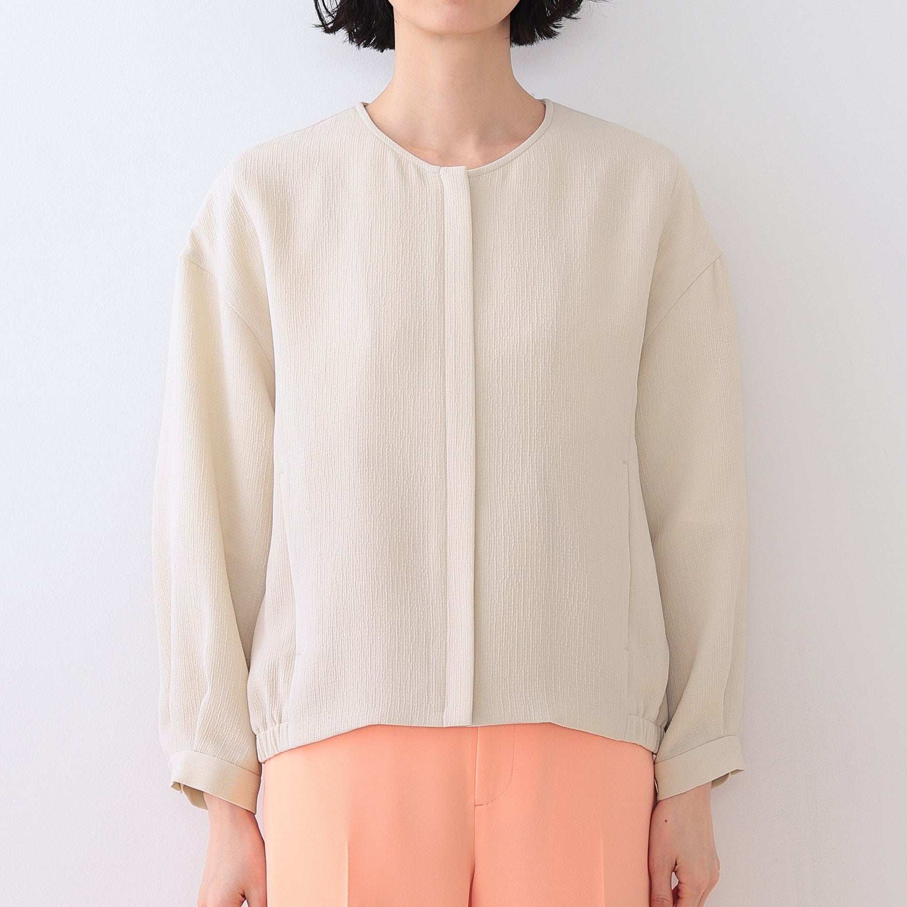 インディヴィ INDIVI 【洗える】凹凸素材シンプルブルゾン （ベージュ(052)） ベージュ(052)