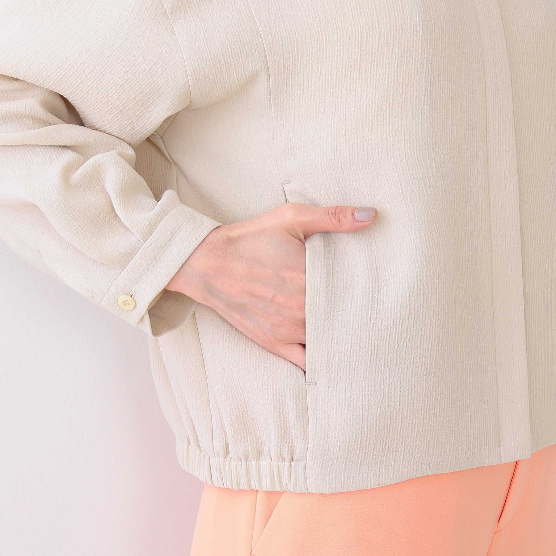 インディヴィ INDIVI 【洗える】凹凸素材シンプルブルゾン （ベージュ(052)） ベージュ(052)