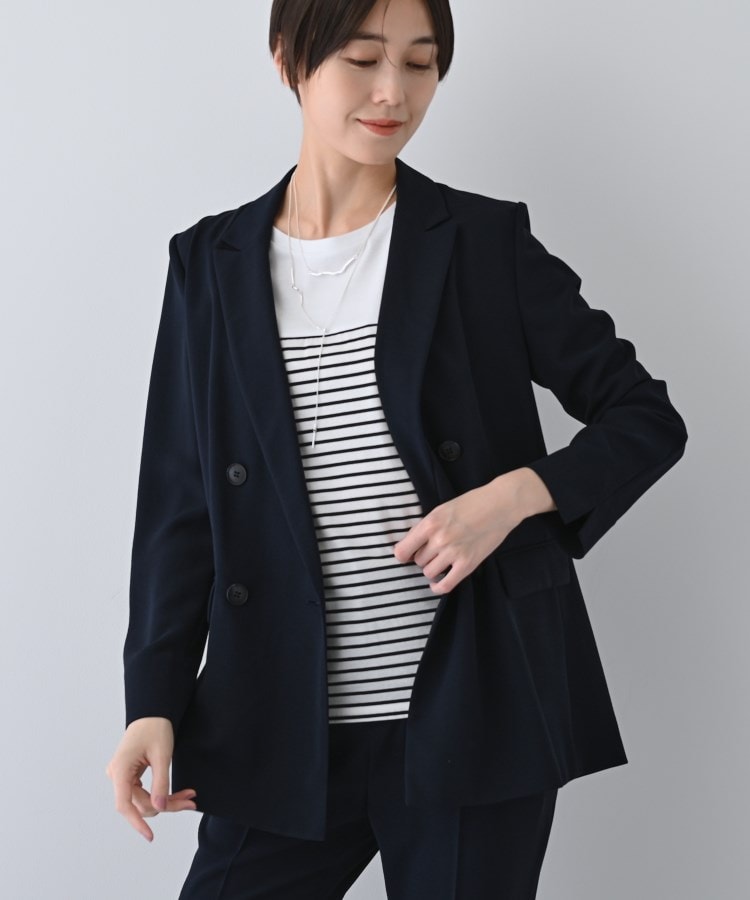 インディヴィ INDIVI 【こなれSETUP／裏地なし】ダブルジャケット （ネイビー(094)） ネイビー(094)