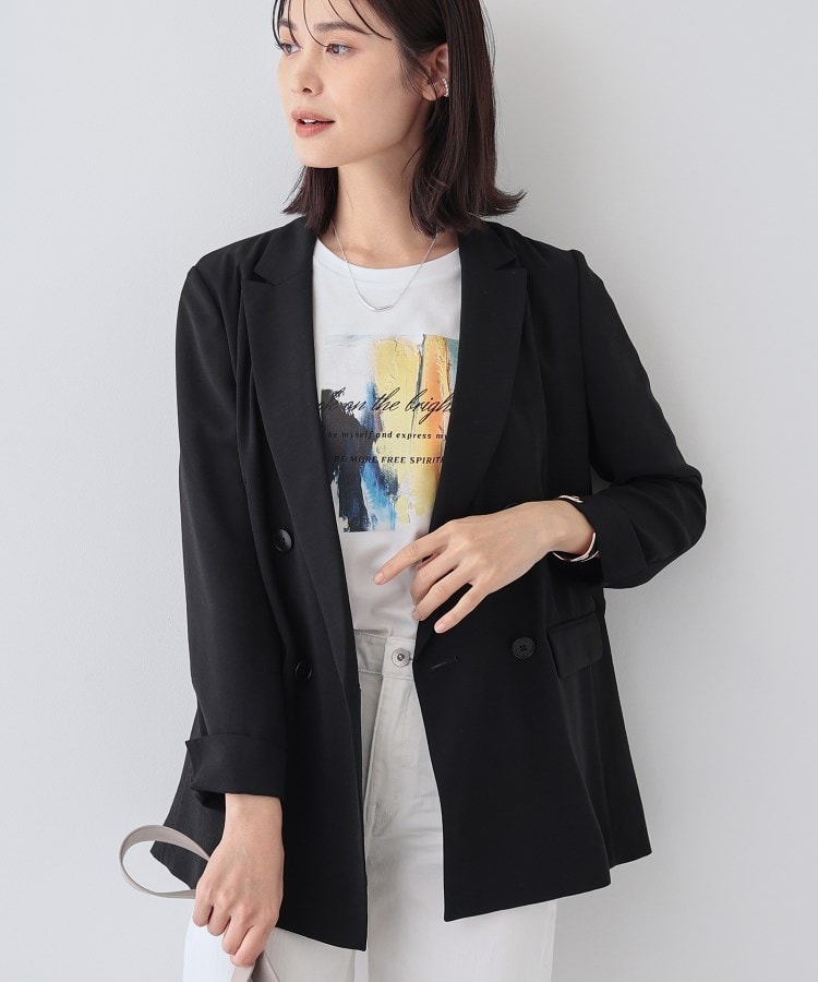 インディヴィ INDIVI 【こなれSETUP／裏地なし】ダブルジャケット （ブラック(019)） ブラック(019)