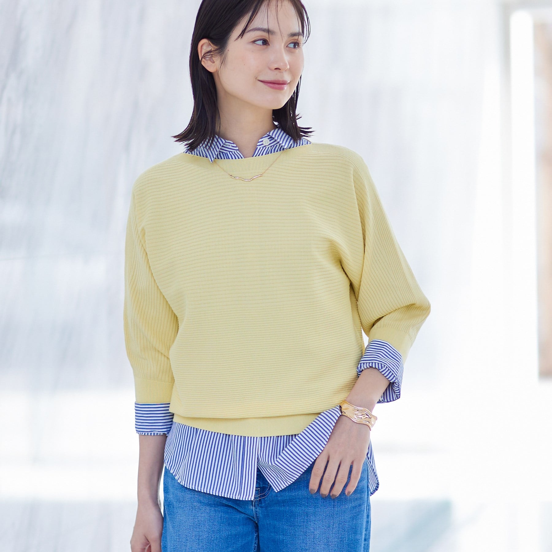 インディヴィ INDIVI 【洗える／無縫製】美シルエット ドルマンスリーブニット （イエロー(031)） イエロー(031)