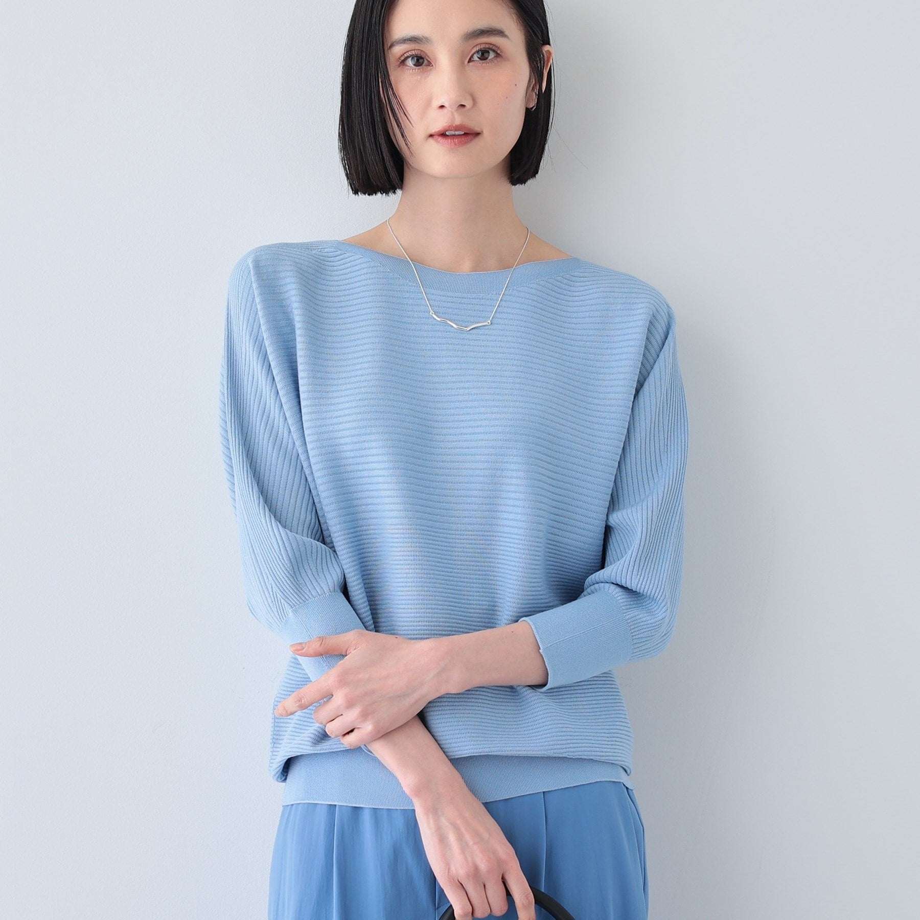 インディヴィ INDIVI 【洗える／無縫製】美シルエット ドルマンスリーブニット （ブルー(091)） ブルー(091)