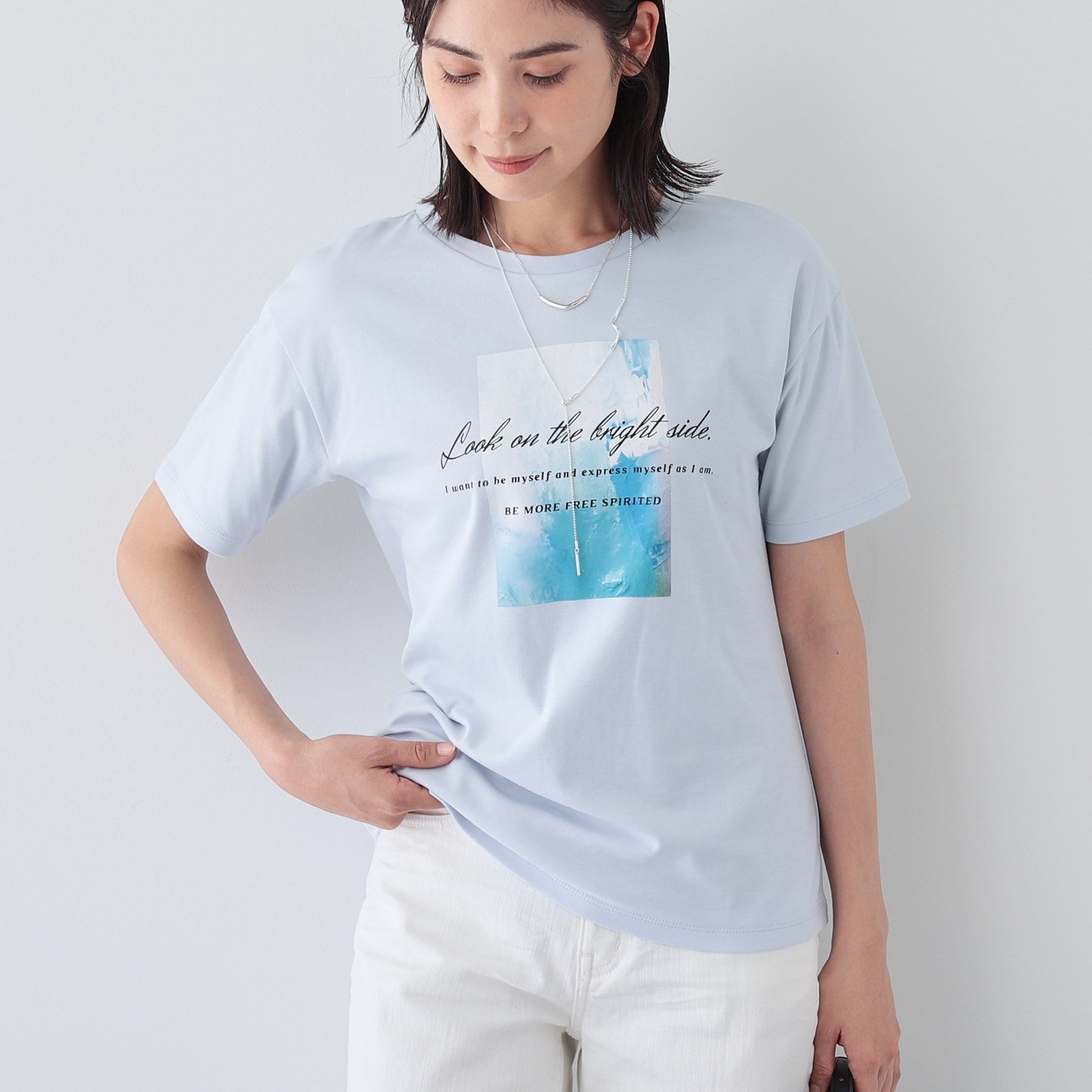 インディヴィ INDIVI 【洗える／選べるデザイン】フォト＆ロゴ プリントTシャツ （サックスブルー(190)） サックスブルー(190)