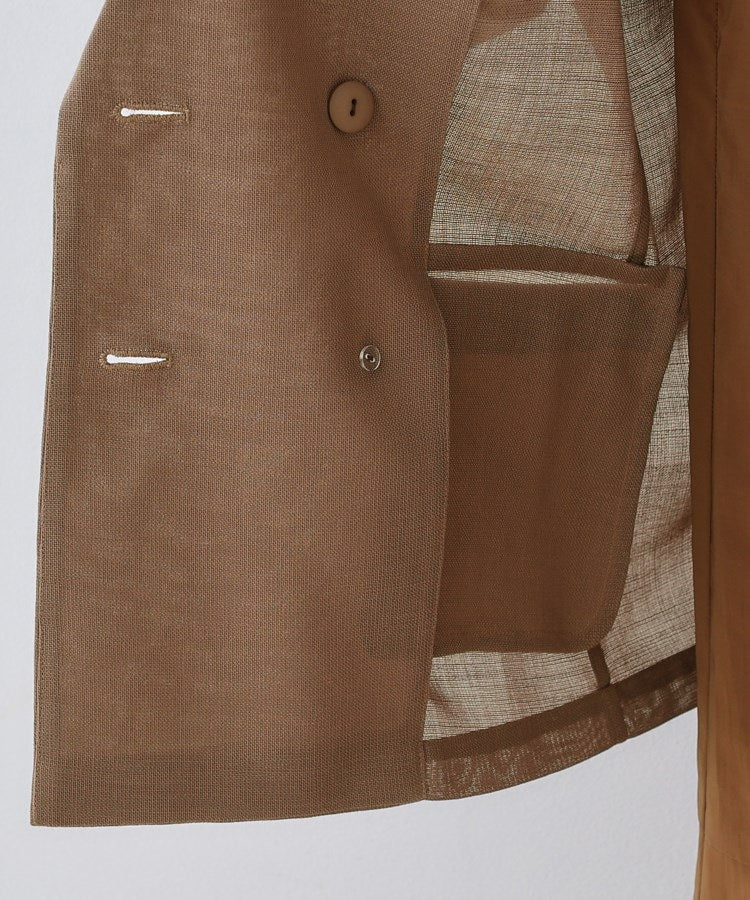 インディヴィ INDIVI 【洗える／メッシュ素材】リネンライク半袖ダブルジャケット （キャメルブラウン(041)） キャメルブラウン(041)