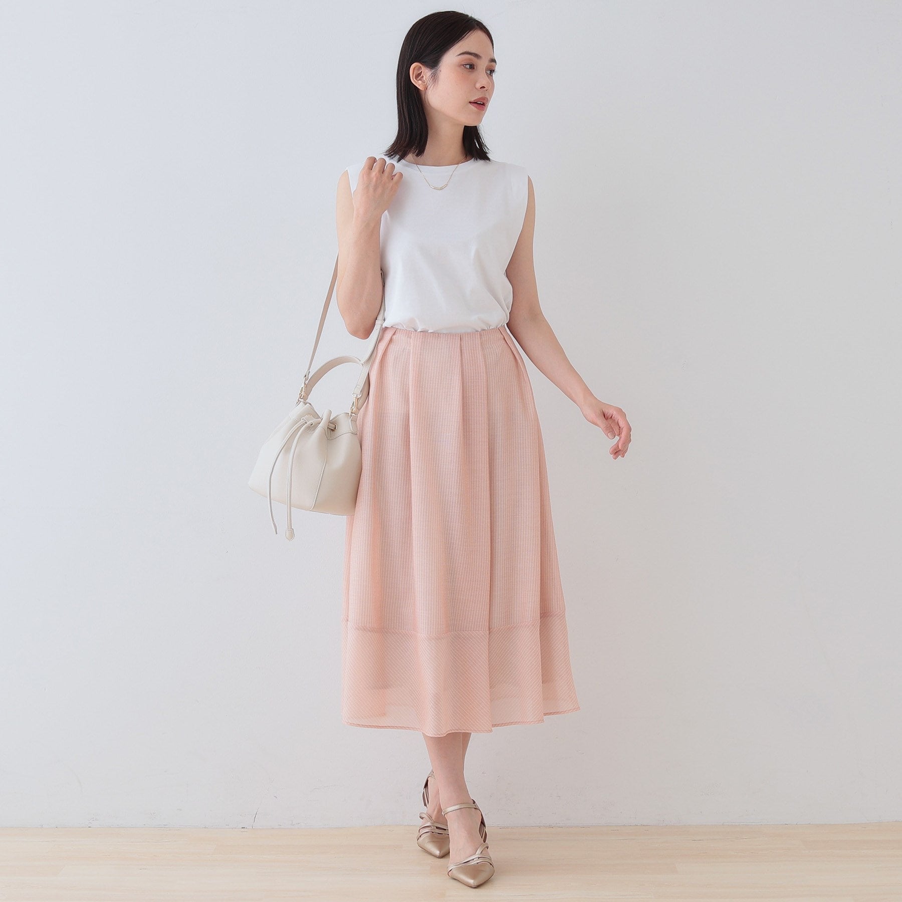 インディヴィ INDIVI 【洗える／エアリー素材】巻き風ロングスカート （ブルー系ストライプ(394)） ブルー系ストライプ(394)