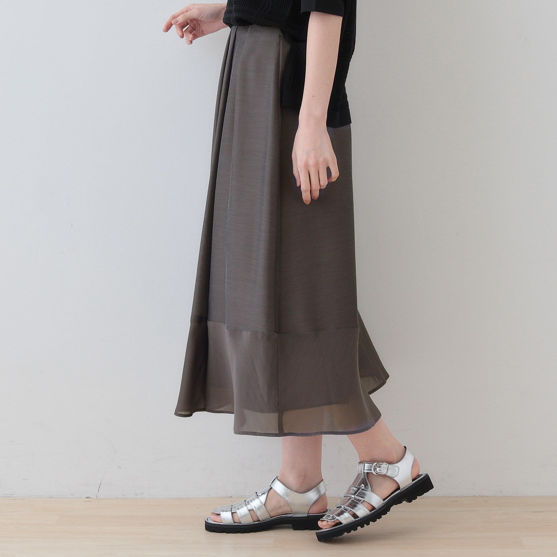 インディヴィ INDIVI 【洗える／エアリー素材】巻き風ロングスカート （ブルー系ストライプ(394)） ブルー系ストライプ(394)