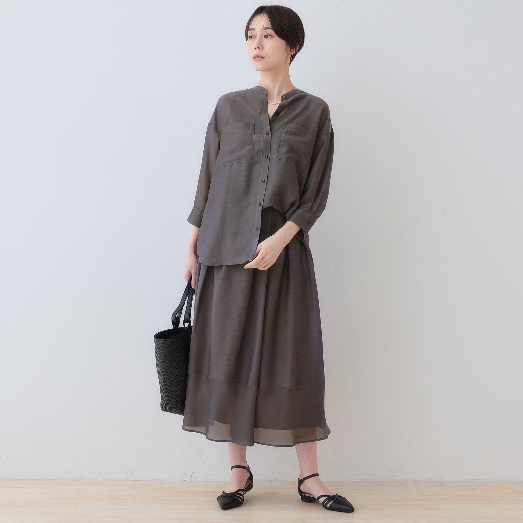 インディヴィ INDIVI 【洗える／エアリー素材】巻き風ロングスカート （ブルー系ストライプ(394)） ブルー系ストライプ(394)