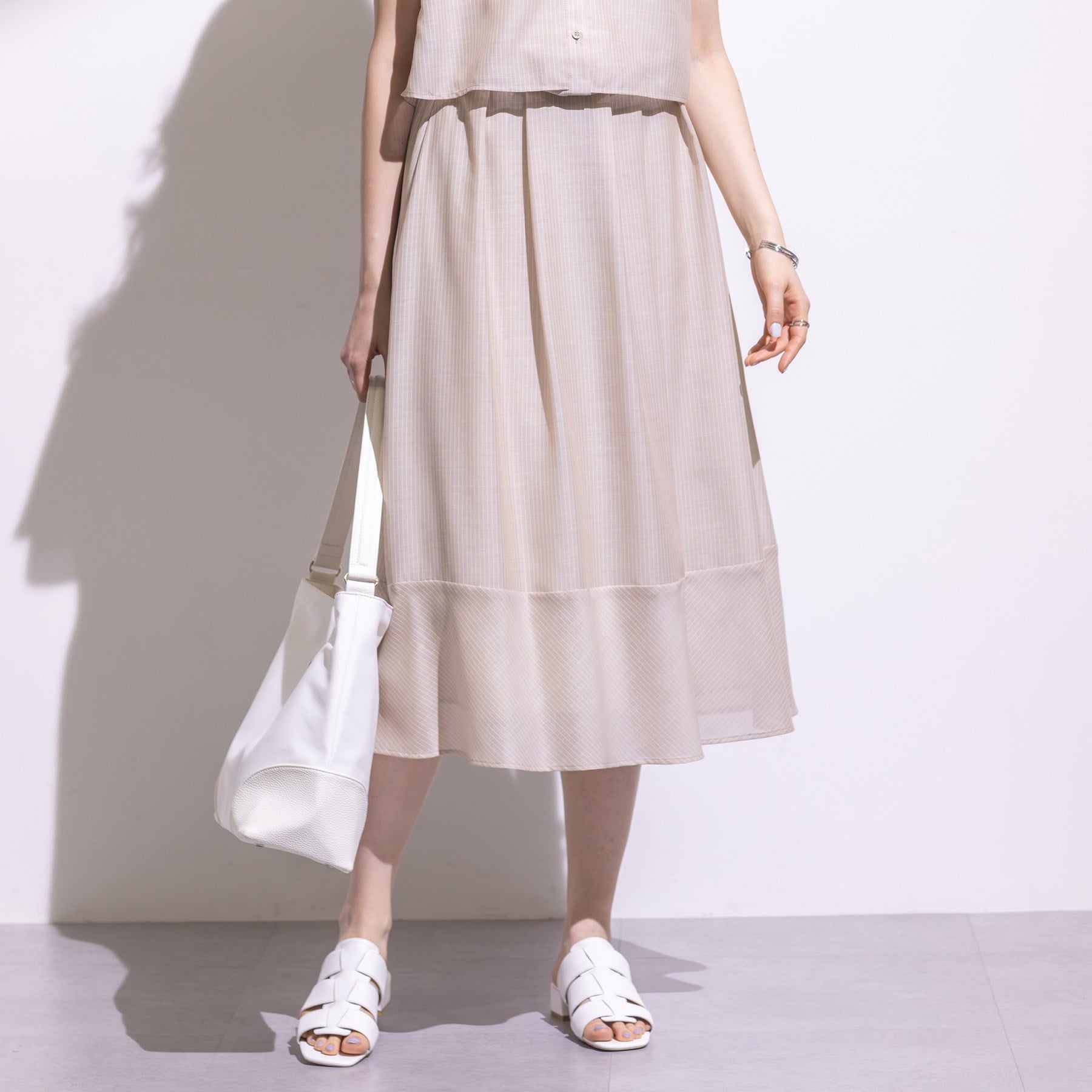 インディヴィ INDIVI 【洗える／エアリー素材】巻き風ロングスカート （ライトベージュ(351)） ライトベージュ(351)