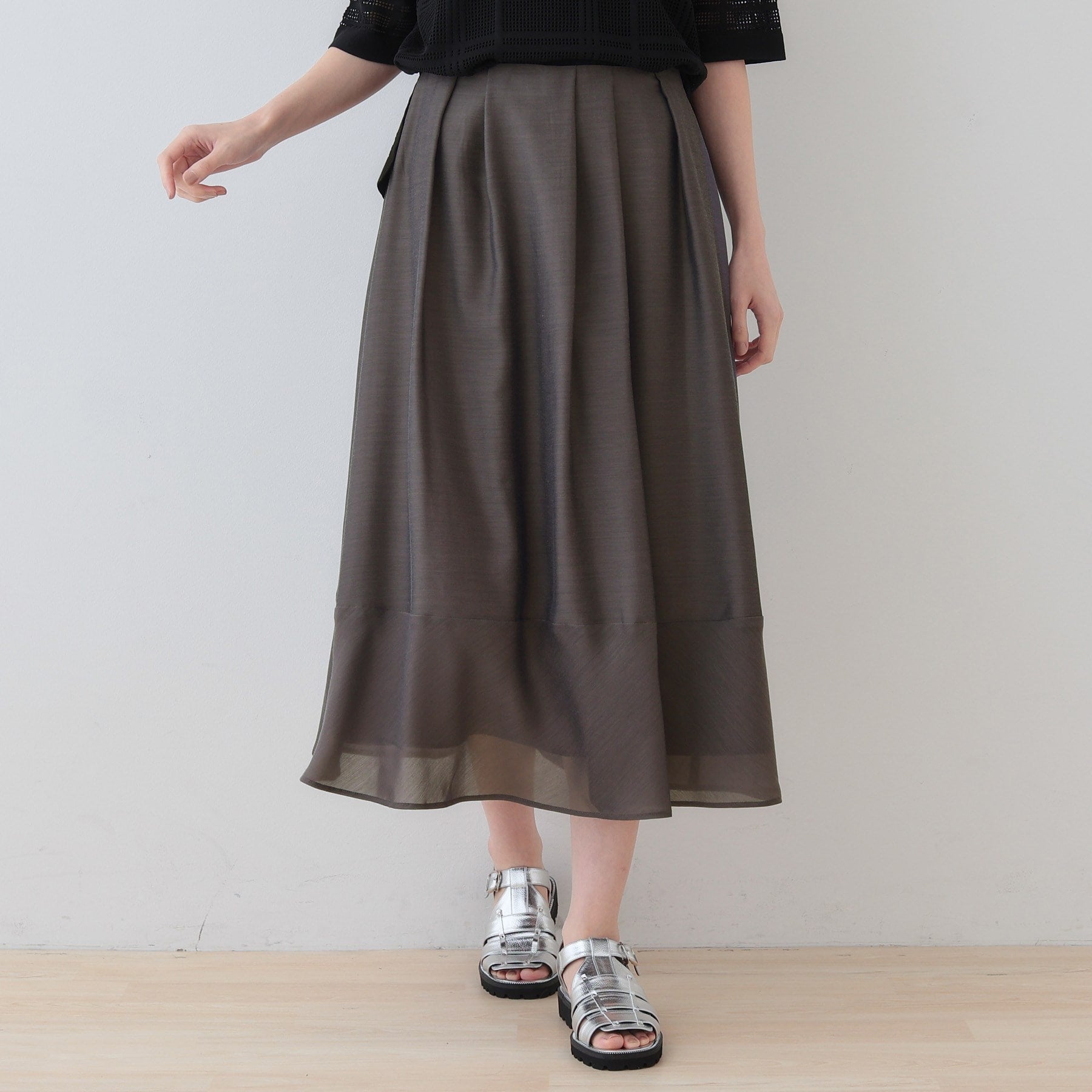 インディヴィ INDIVI 【洗える／エアリー素材】巻き風ロングスカート （トープ(454)） トープ(454)
