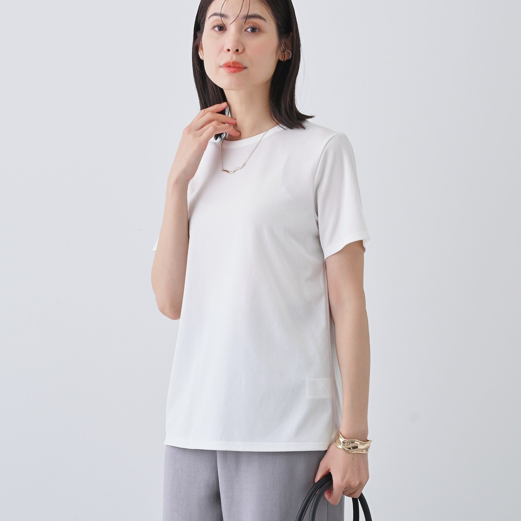 インディヴィ INDIVI 【日本製／トリアセテート】きれいめTシャツ （ホワイト(001)） ホワイト(001)