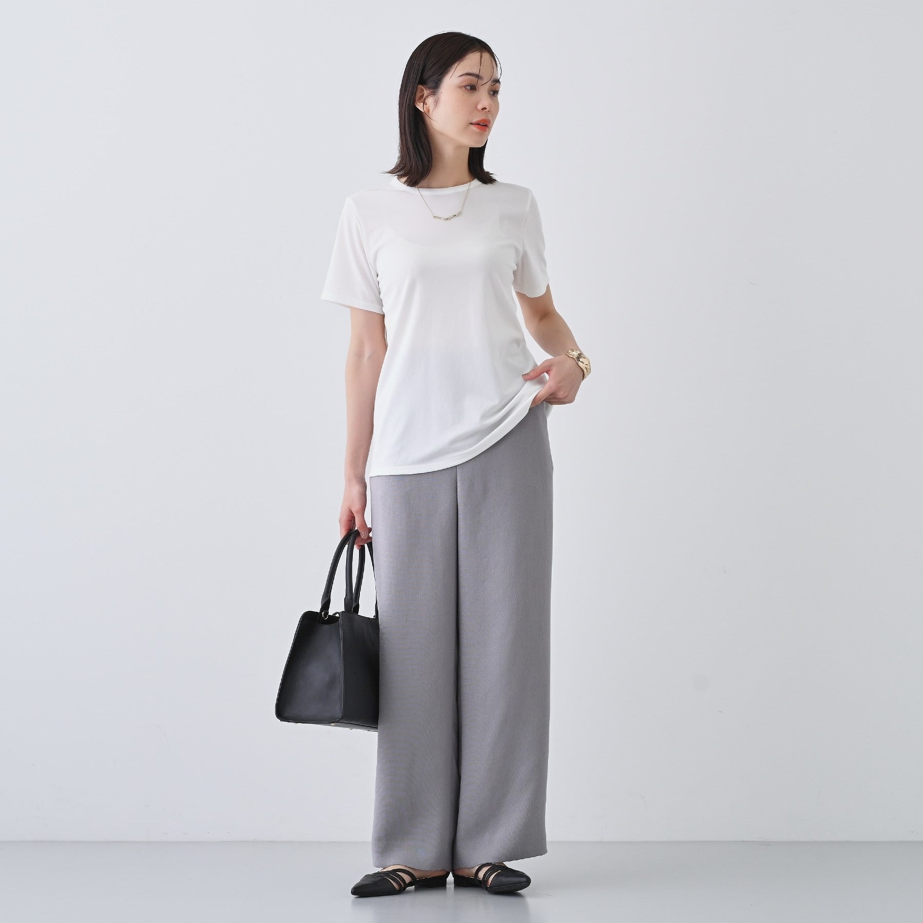 インディヴィ INDIVI 【日本製／トリアセテート】きれいめTシャツ （ホワイト(001)） ホワイト(001)