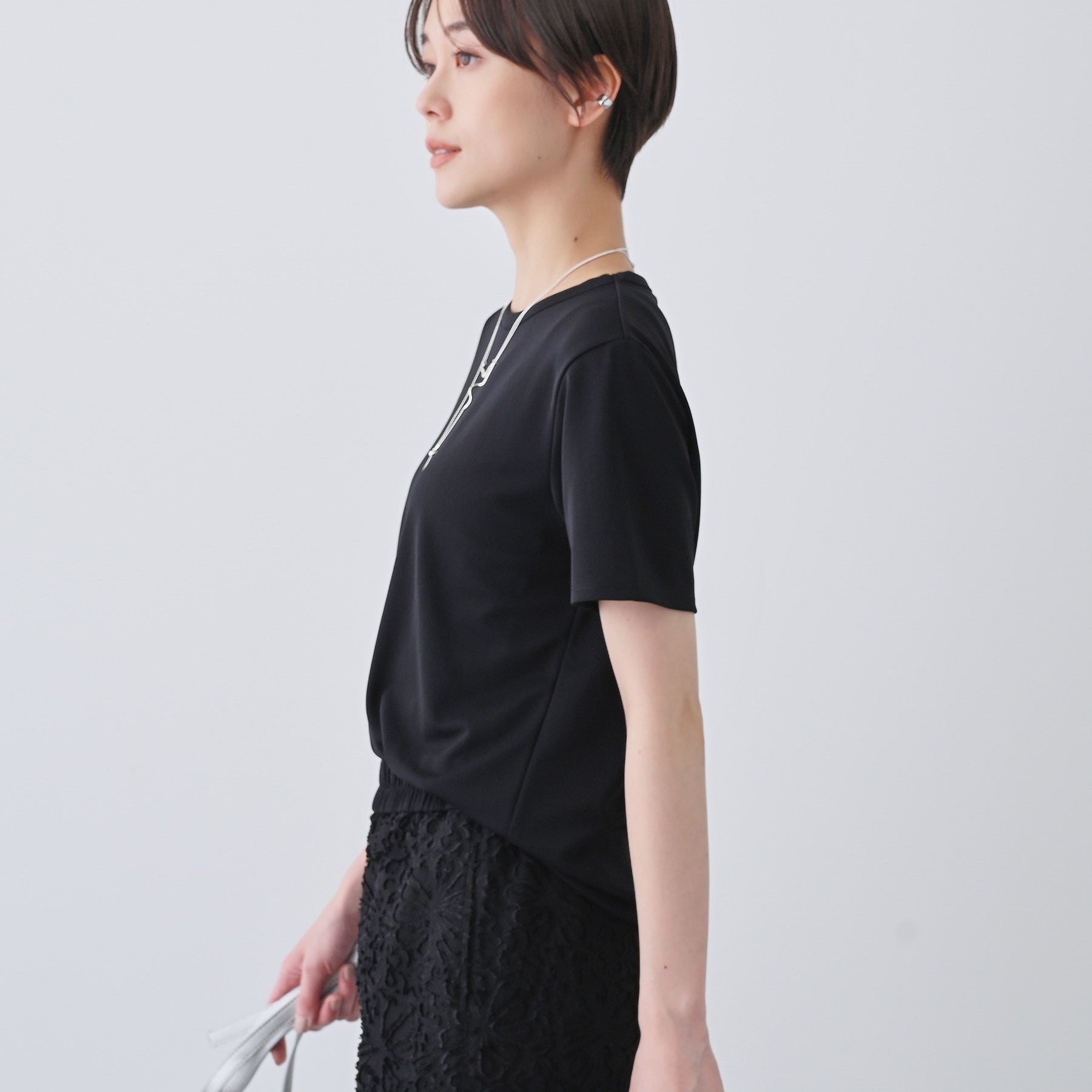 インディヴィ INDIVI 【日本製／トリアセテート】きれいめTシャツ （ホワイト(001)） ホワイト(001)