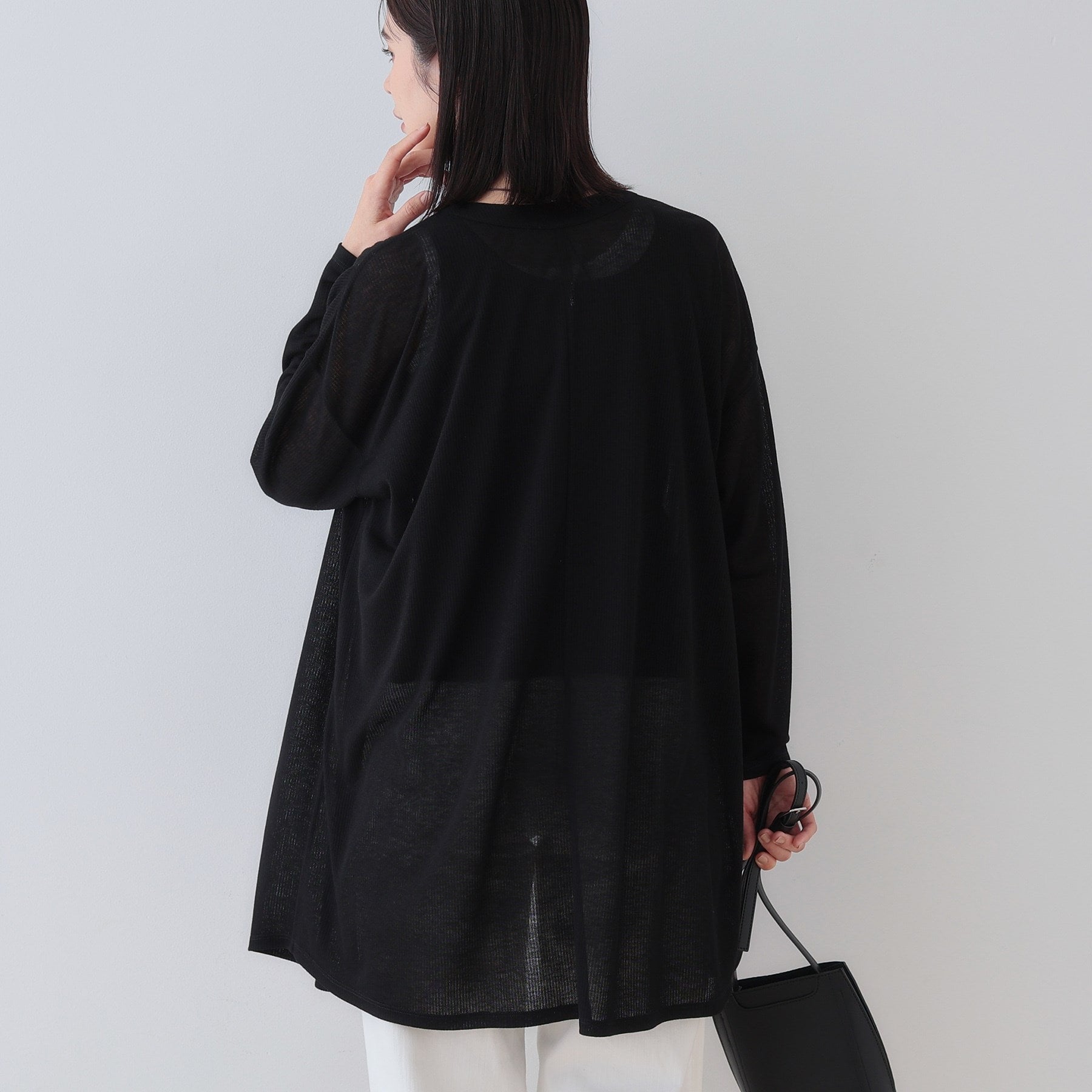 インディヴィ INDIVI 【洗える／シアーストライプ】ロング丈着流しカーディガン （ライトグレー(411)） ライトグレー(411)