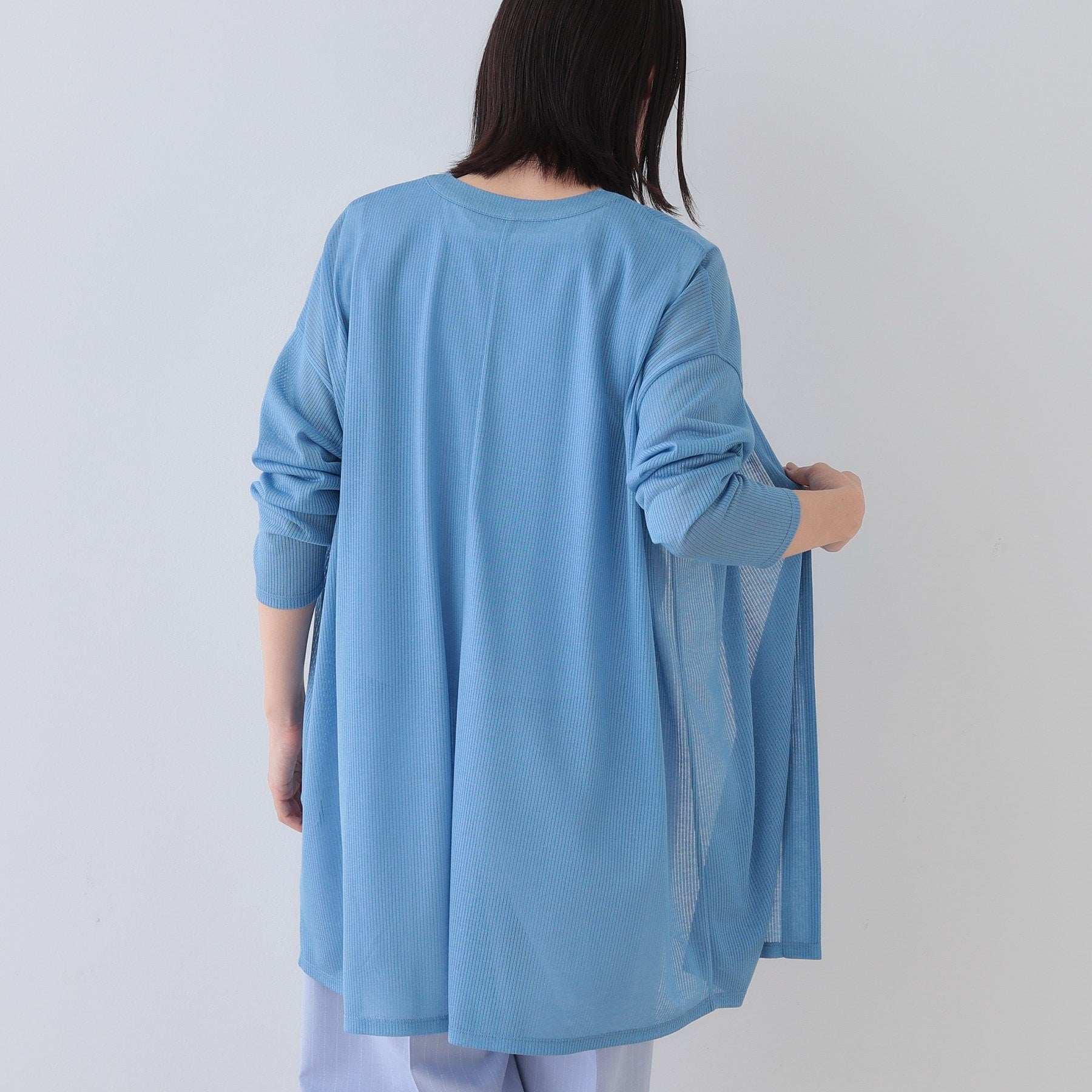 インディヴィ INDIVI 【洗える／シアーストライプ】ロング丈着流しカーディガン （ライトグレー(411)） ライトグレー(411)