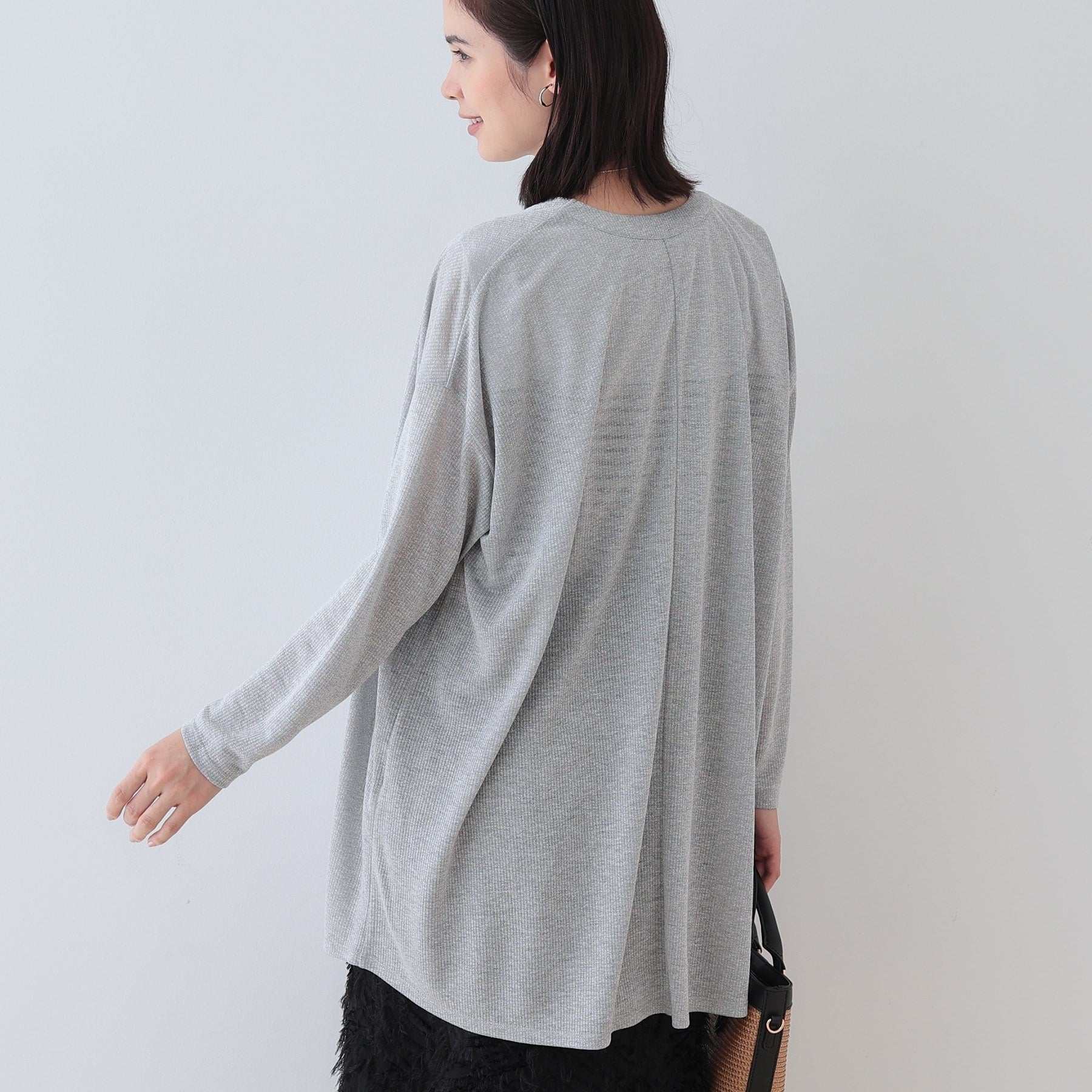 インディヴィ INDIVI 【洗える／シアーストライプ】ロング丈着流しカーディガン （ライトグレー(411)） ライトグレー(411)