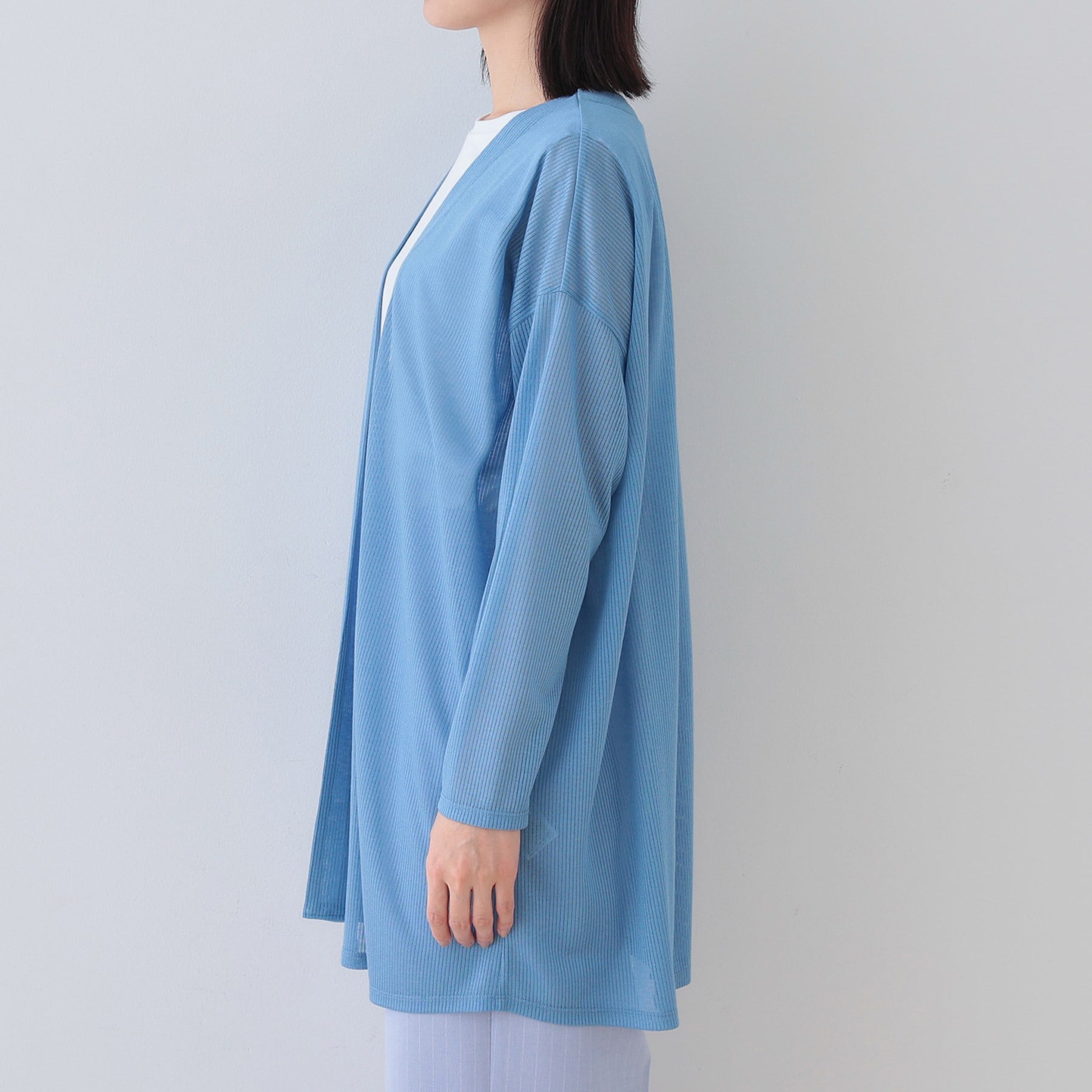 インディヴィ INDIVI 【洗える／シアーストライプ】ロング丈着流しカーディガン （ライトグレー(411)） ライトグレー(411)