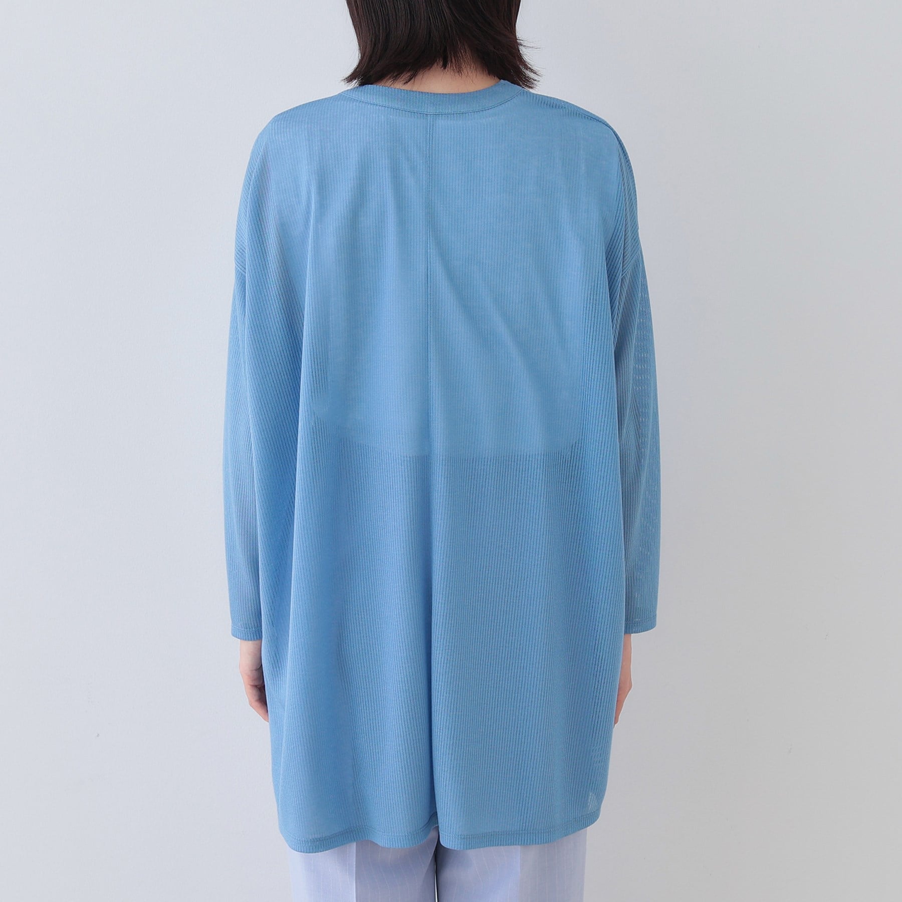 インディヴィ INDIVI 【洗える／シアーストライプ】ロング丈着流しカーディガン （ライトグレー(411)） ライトグレー(411)