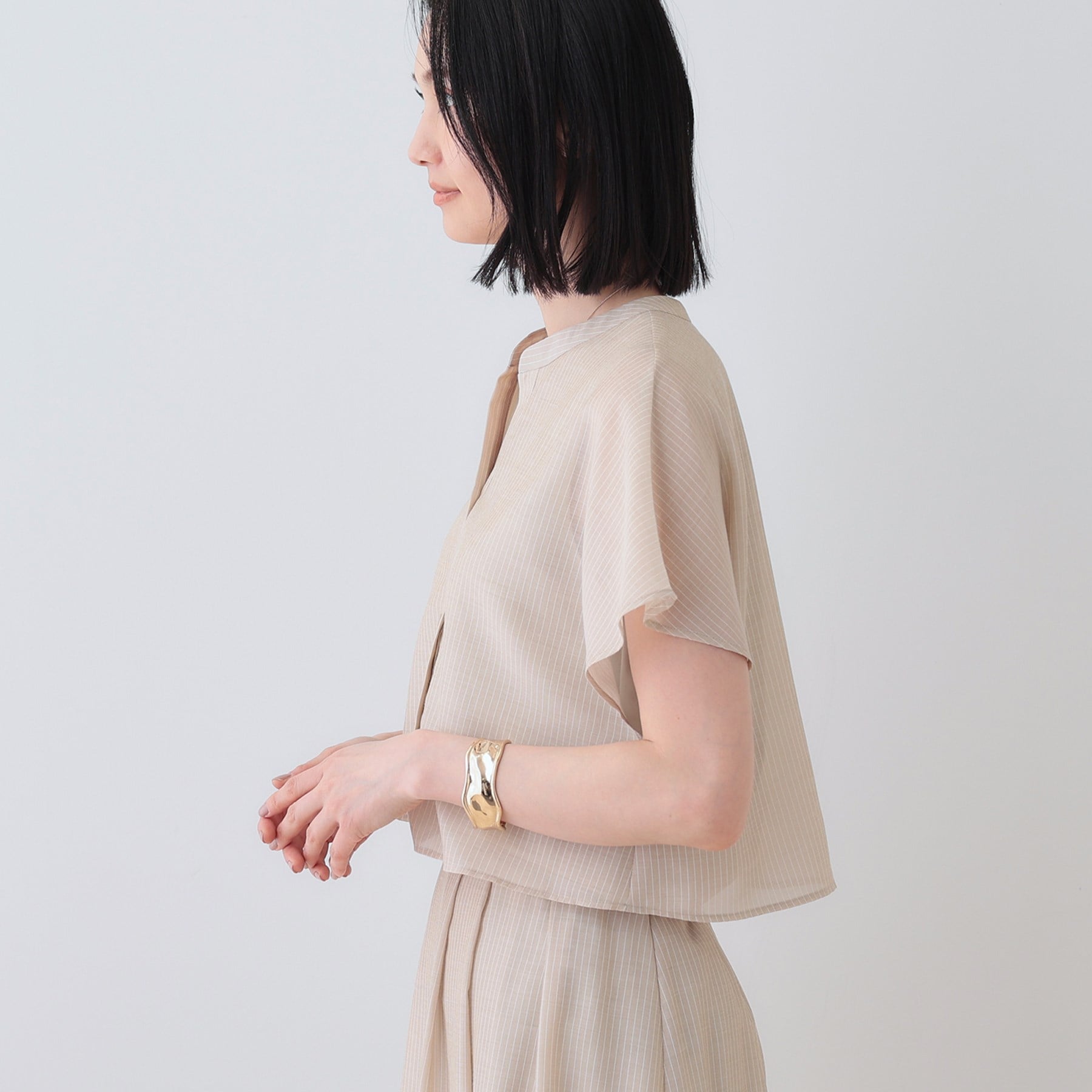 インディヴィ INDIVI 【洗える／エアリー】ティアードブラウス （ライトベージュ(351)） ライトベージュ(351)