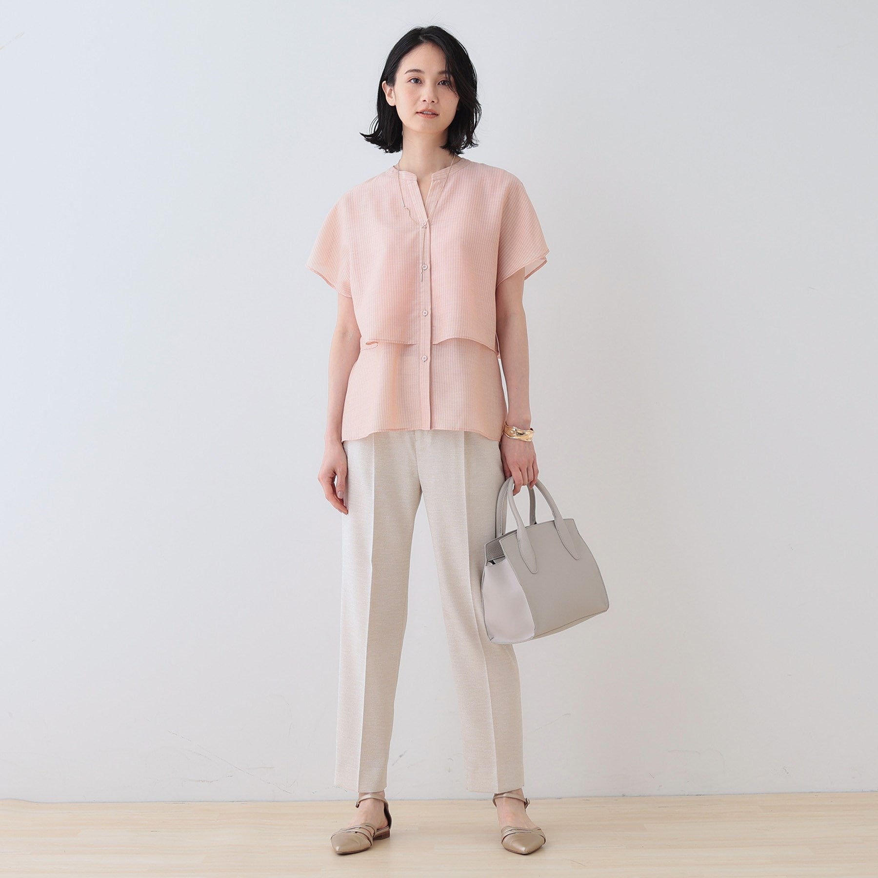 インディヴィ INDIVI 【洗える／エアリー】ティアードブラウス （ライトベージュ(351)） ライトベージュ(351)