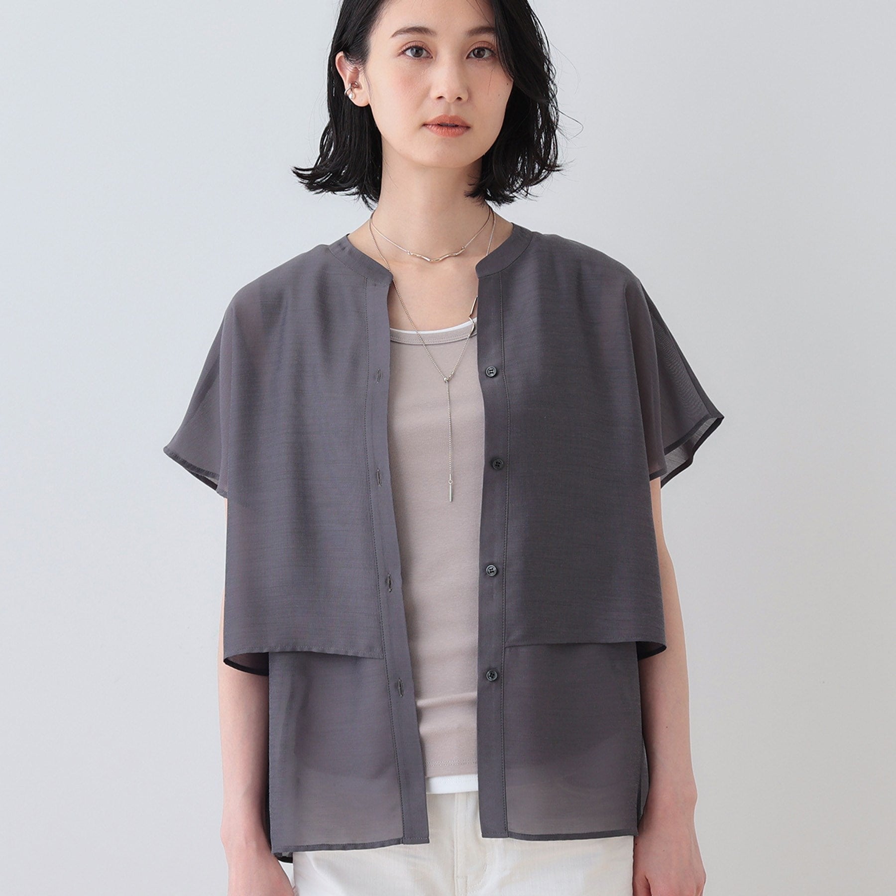 インディヴィ INDIVI 【洗える／エアリー】ティアードブラウス （トープ(454)） トープ(454)