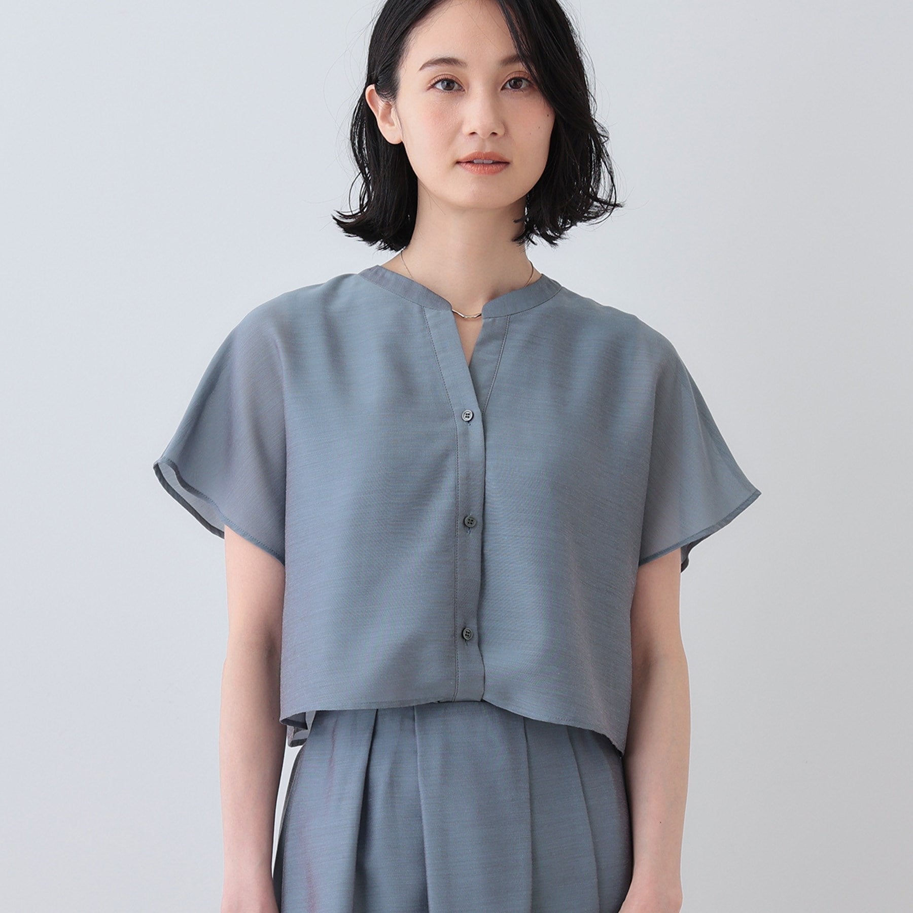 インディヴィ INDIVI 【洗える／エアリー】ティアードブラウス （ブルーグリーン(497)） ブルーグリーン(497)