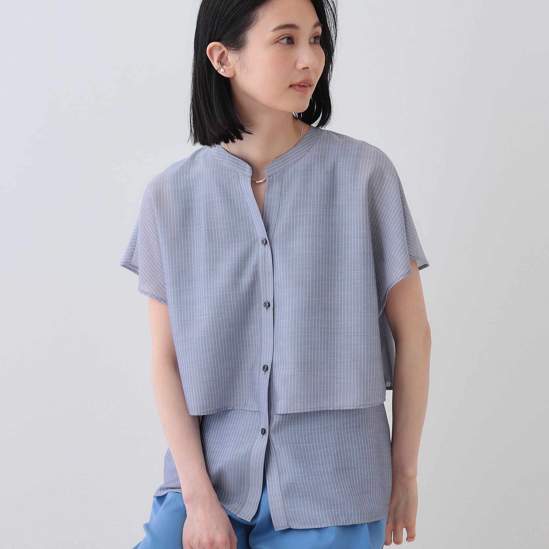 インディヴィ INDIVI 【洗える／エアリー】ティアードブラウス （ネイビー(394)） ネイビー(394)