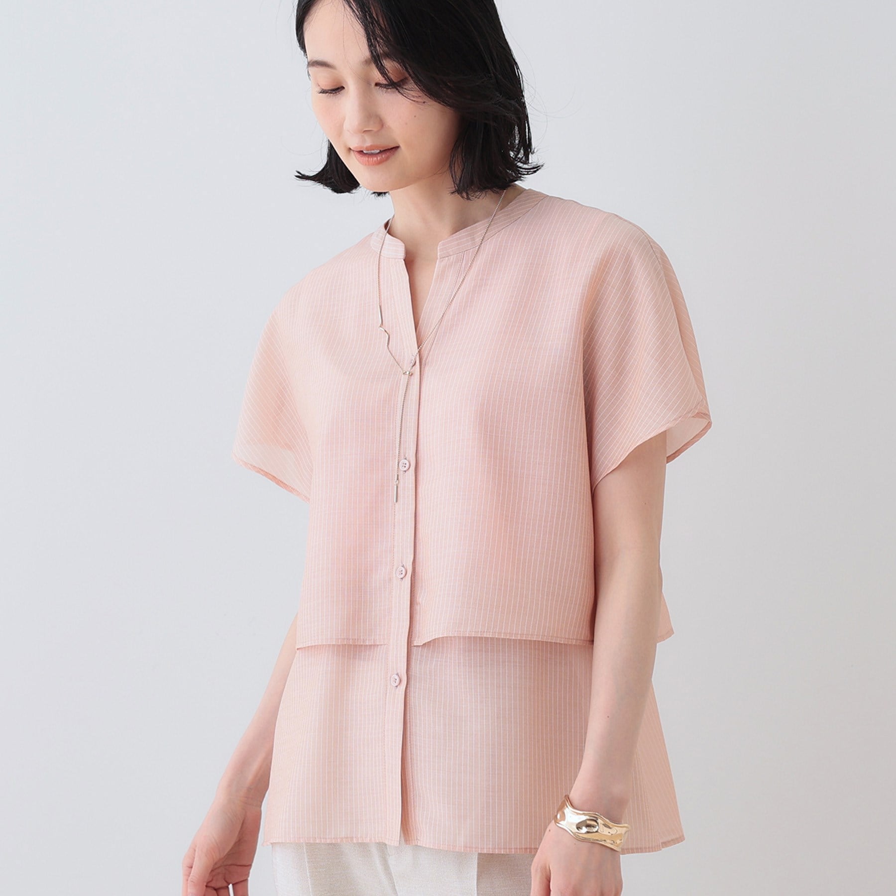 インディヴィ INDIVI 【洗える／エアリー】ティアードブラウス （オレンジ(365)） オレンジ(365)