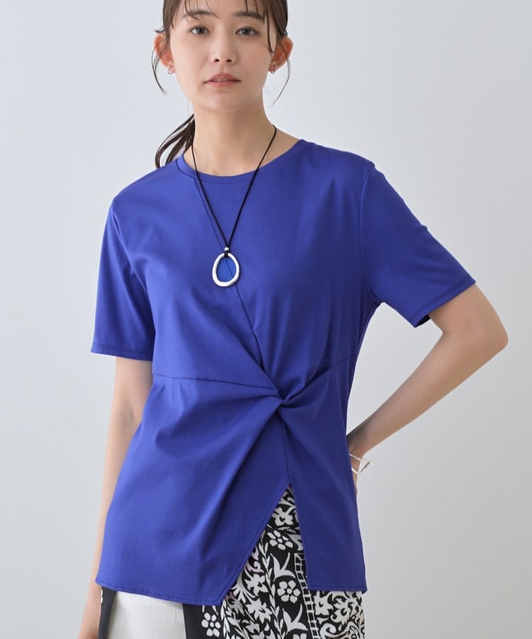 インディヴィ INDIVI 【洗える】ねじりデザインTシャツ （ブルー(093)） ブルー(093)
