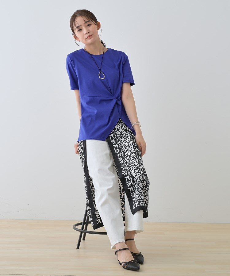 インディヴィ INDIVI 【洗える】ねじりデザインTシャツ （ブルー(093)） ブルー(093)