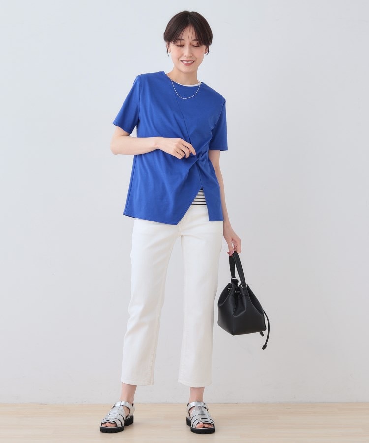 インディヴィ INDIVI 【洗える】ねじりデザインTシャツ （ブルー(093)） ブルー(093)