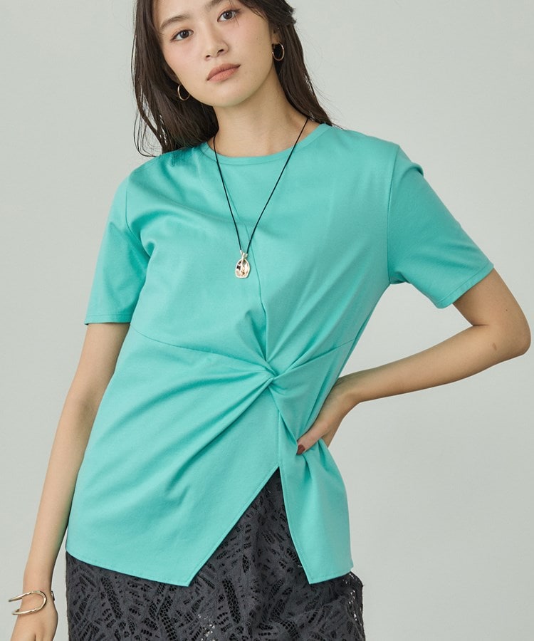 インディヴィ INDIVI 【洗える】ねじりデザインTシャツ （ブルー(093)） ブルー(093)