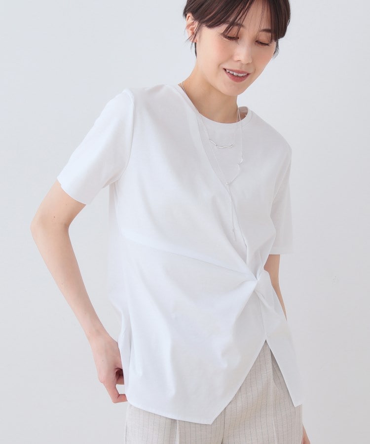 インディヴィ INDIVI 【洗える】ねじりデザインTシャツ （ホワイト(001)） ホワイト(001)