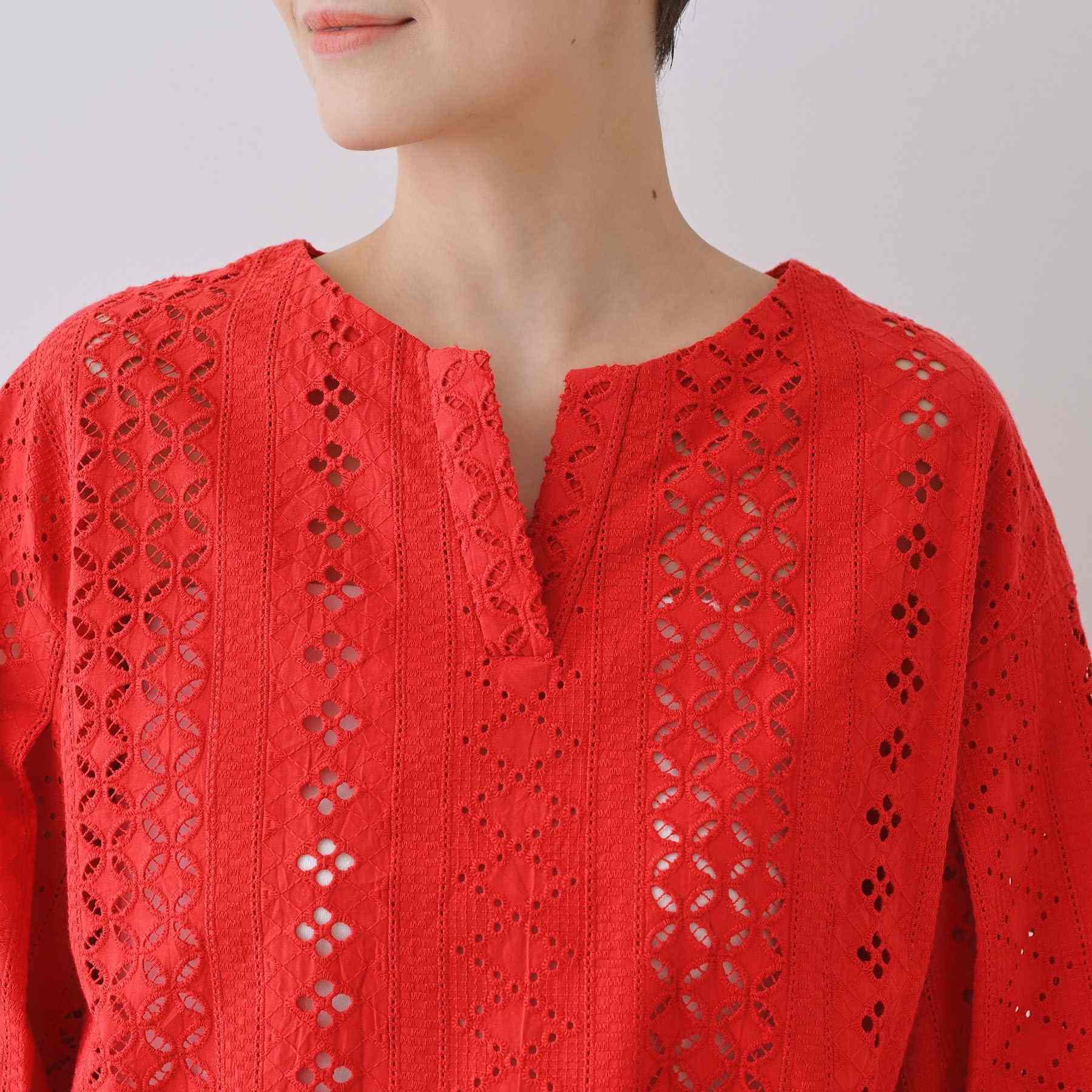 インディヴィ INDIVI 【刺繍／レース】スラッシュネックブラウス （ブラック(019)） ブラック(019)