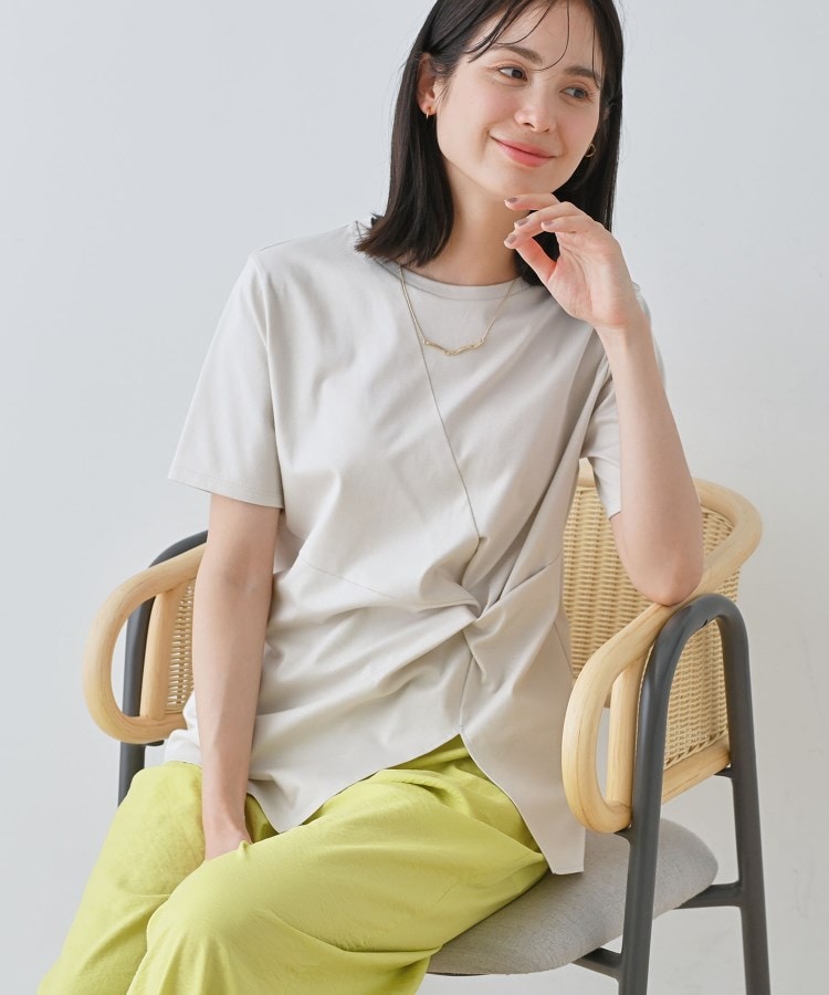 インディヴィ INDIVI 【洗える】ねじりデザインTシャツ （ベージュ(052)） ベージュ(052)
