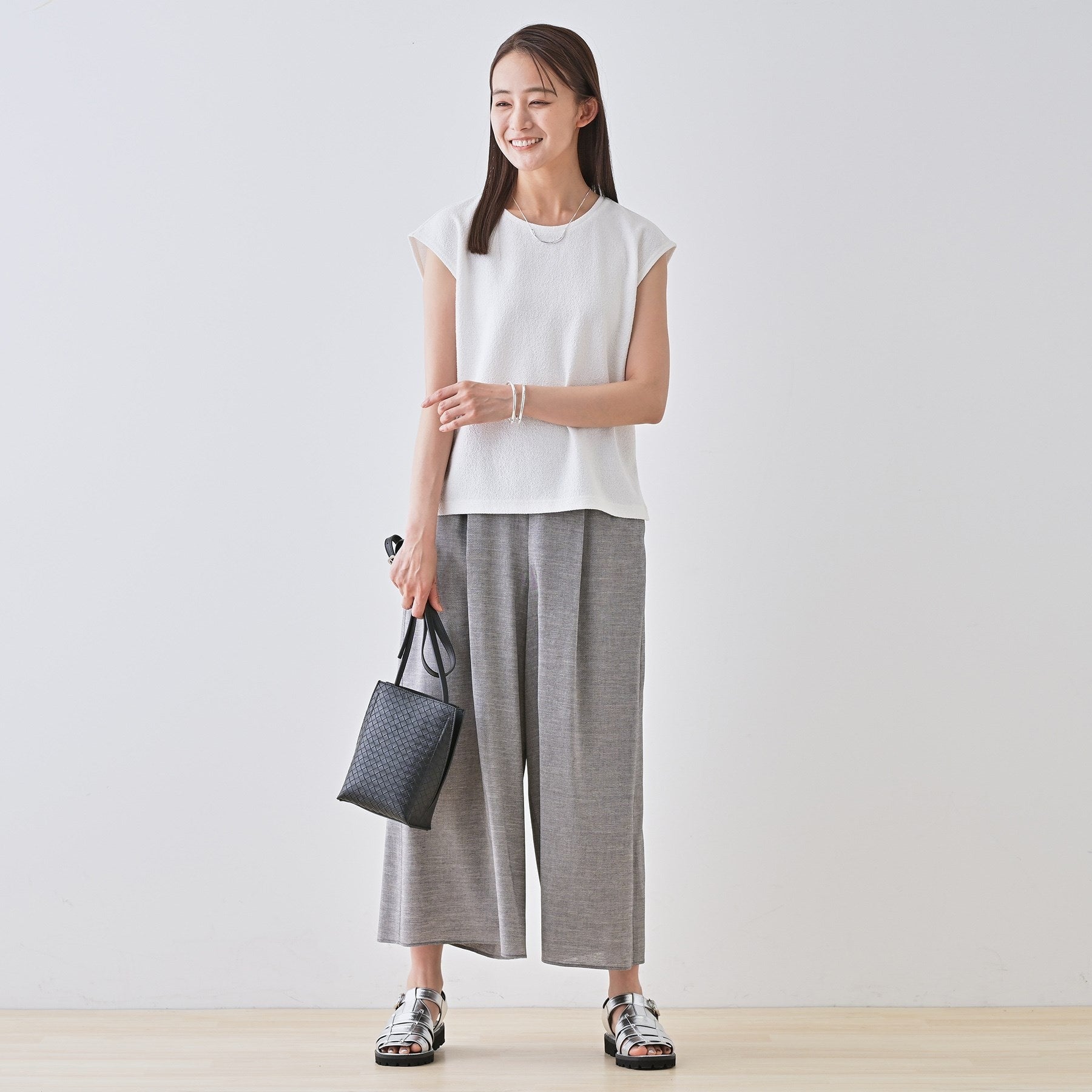 インディヴィ INDIVI 【2点セット／着回し◎】ノースリーブ＆ティアードスカート カセット服 （ブルーグリーン(597)） ブルーグリーン(597)
