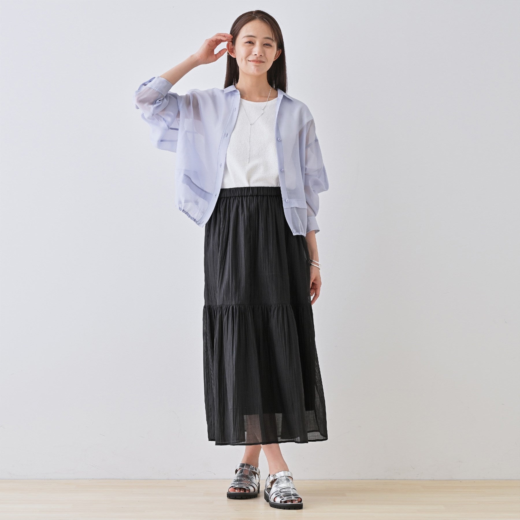 インディヴィ INDIVI 【2点セット／着回し◎】ノースリーブ＆ティアードスカート カセット服 （ブルーグリーン(597)） ブルーグリーン(597)