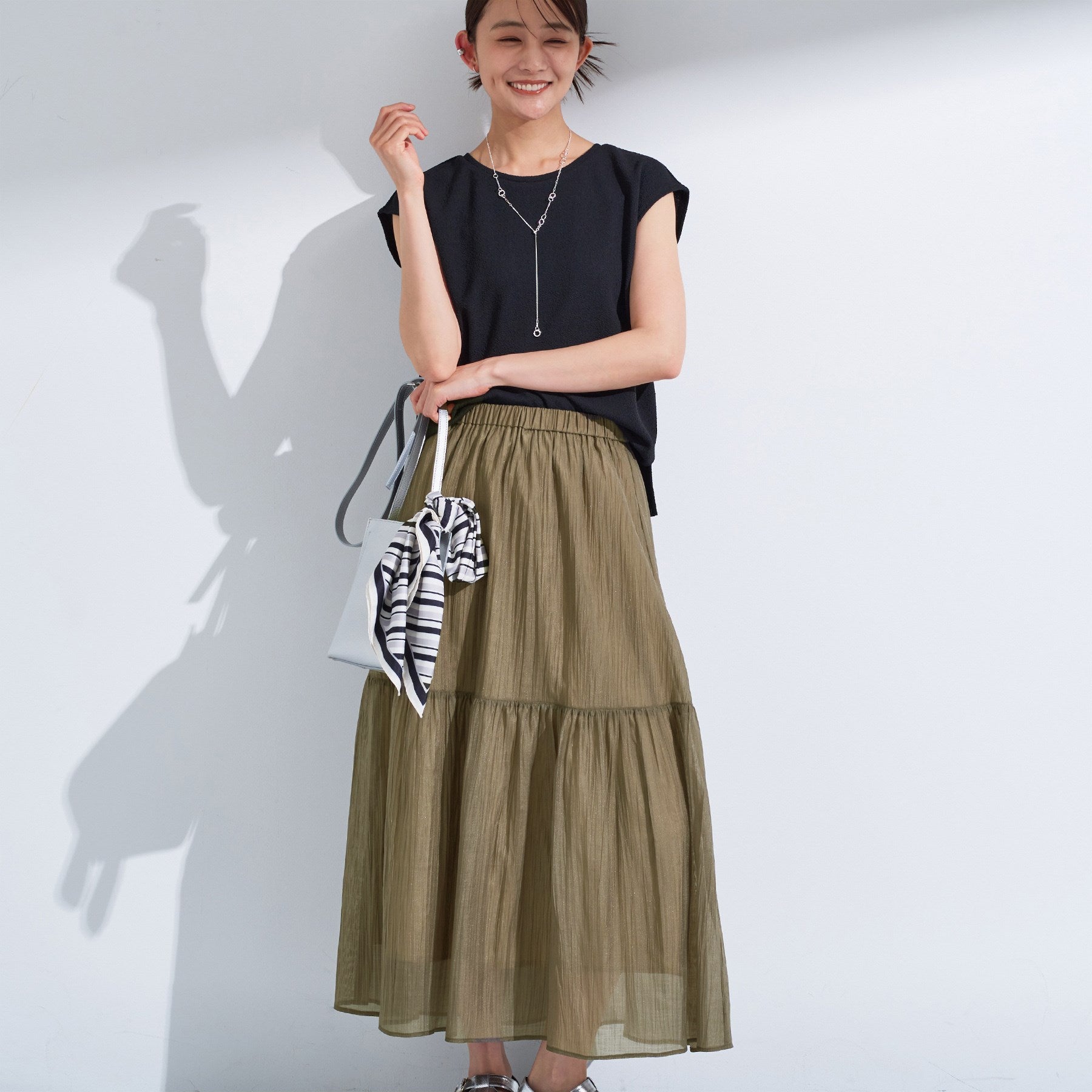 インディヴィ INDIVI 【2点セット／着回し◎】ノースリーブ＆ティアードスカート カセット服 （ブルーグリーン(597)） ブルーグリーン(597)