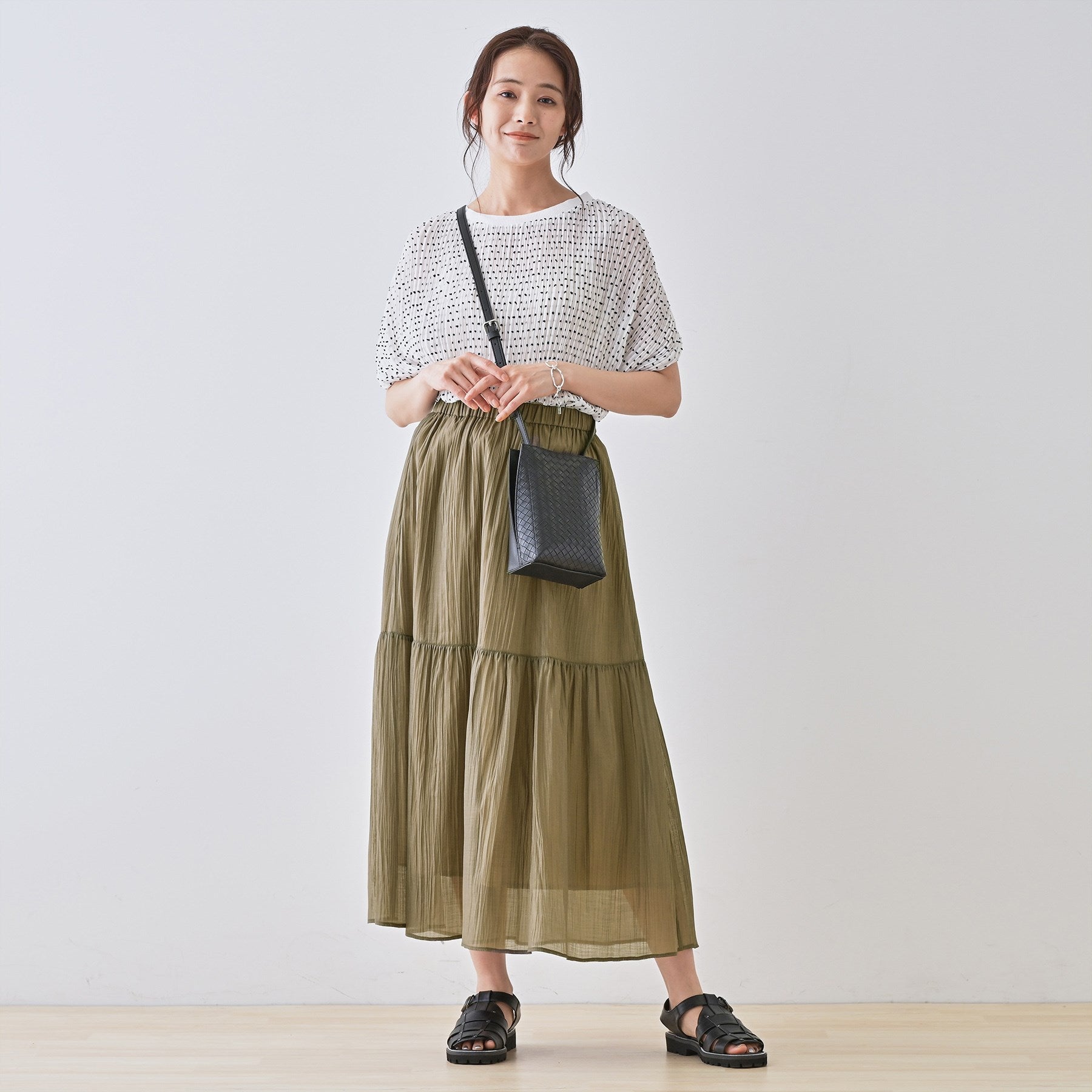 インディヴィ INDIVI 【2点セット／着回し◎】ノースリーブ＆ティアードスカート カセット服 （ブルーグリーン(597)） ブルーグリーン(597)