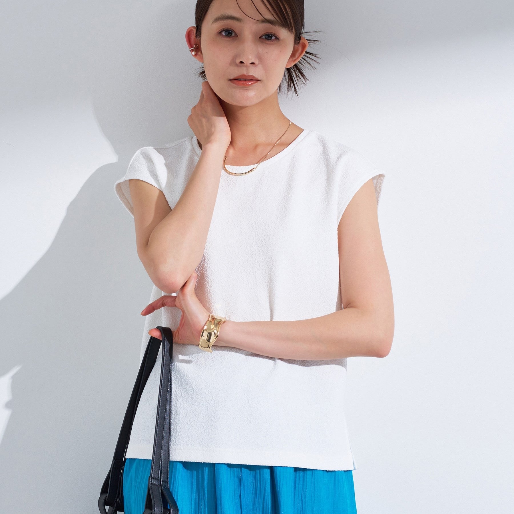 インディヴィ INDIVI 【2点セット／着回し◎】ノースリーブ＆ティアードスカート カセット服 （ブルーグリーン(597)） ブルーグリーン(597)