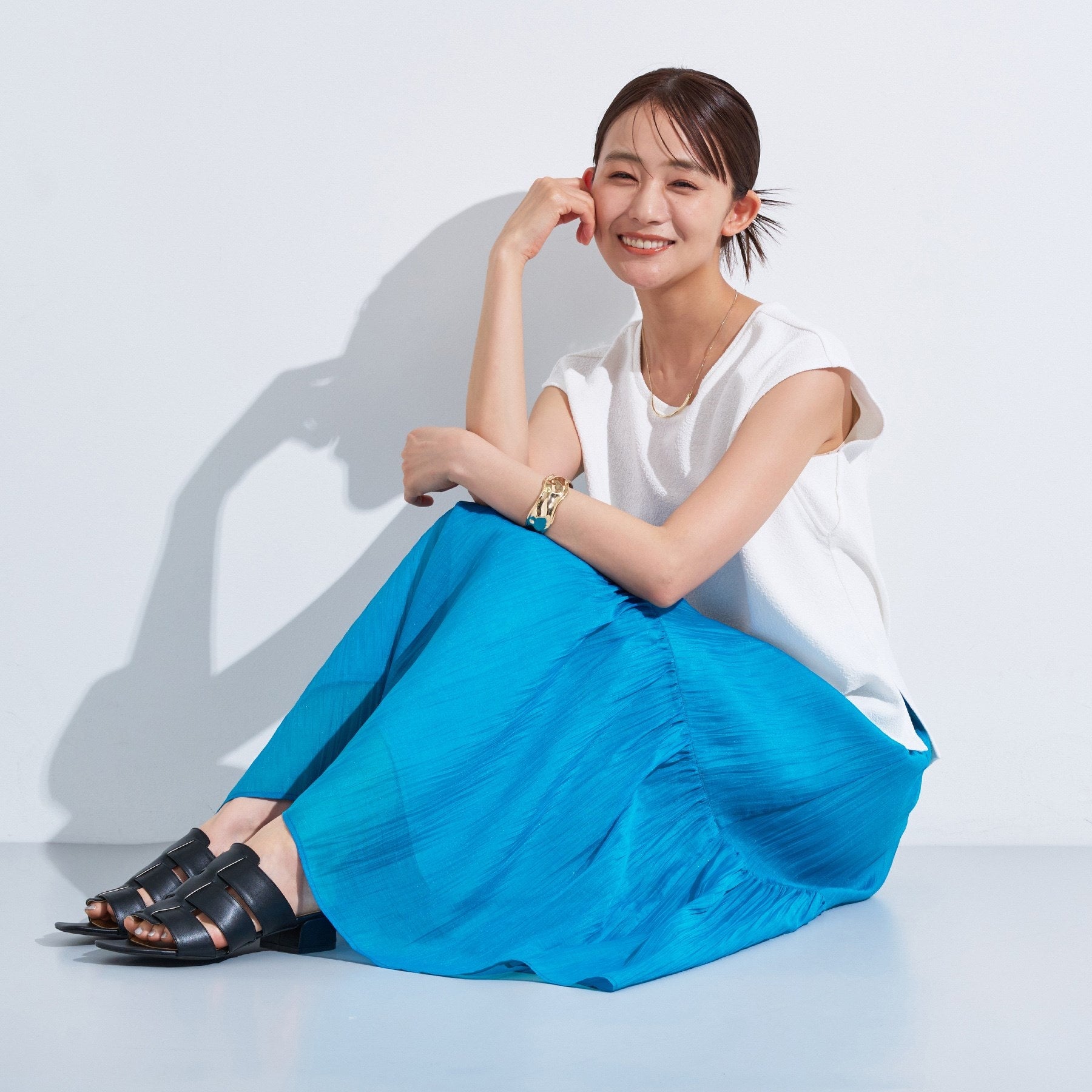 インディヴィ INDIVI 【2点セット／着回し◎】ノースリーブ＆ティアードスカート カセット服 （ブルーグリーン(597)） ブルーグリーン(597)