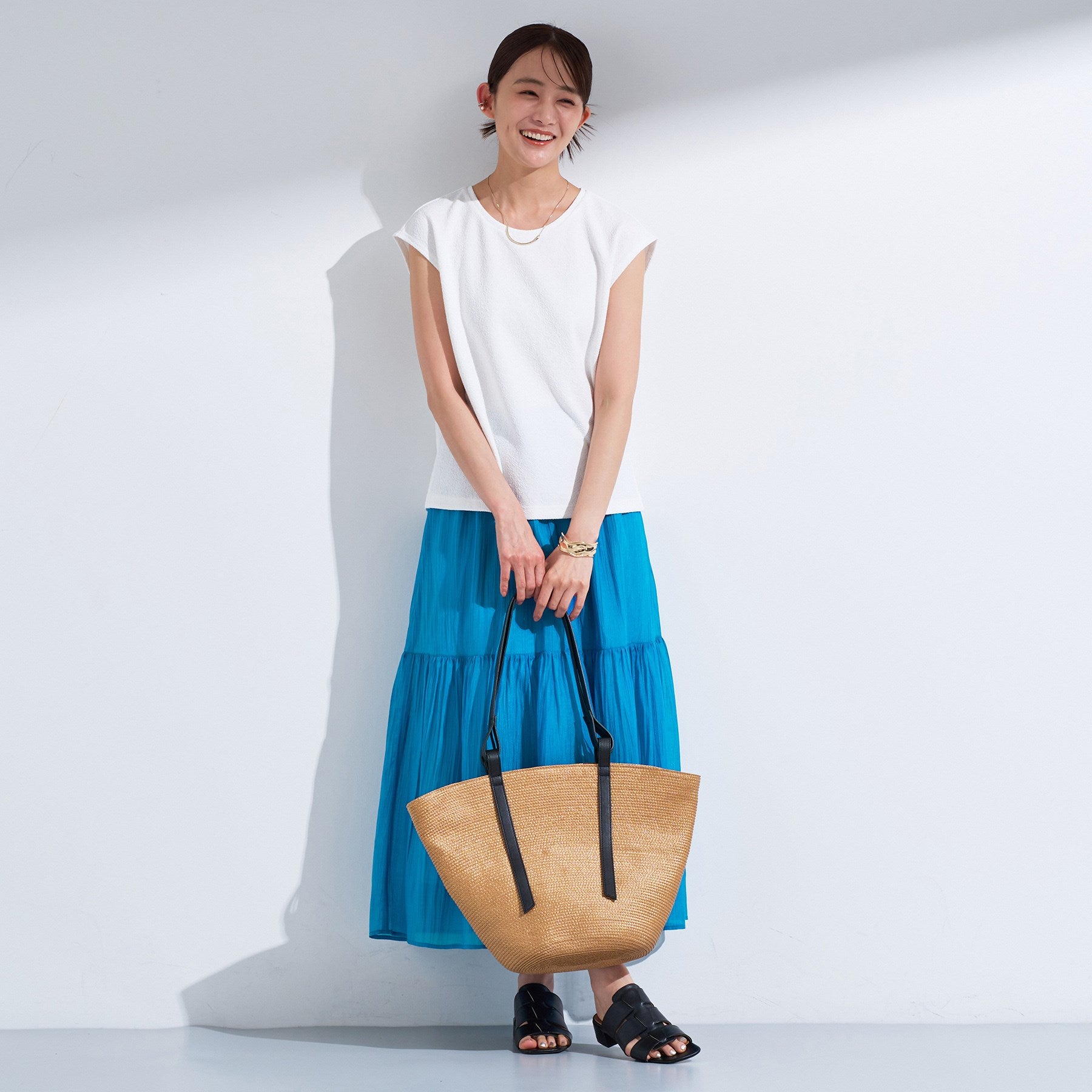 インディヴィ INDIVI 【2点セット／着回し◎】ノースリーブ＆ティアードスカート カセット服 （ブルーグリーン(597)） ブルーグリーン(597)